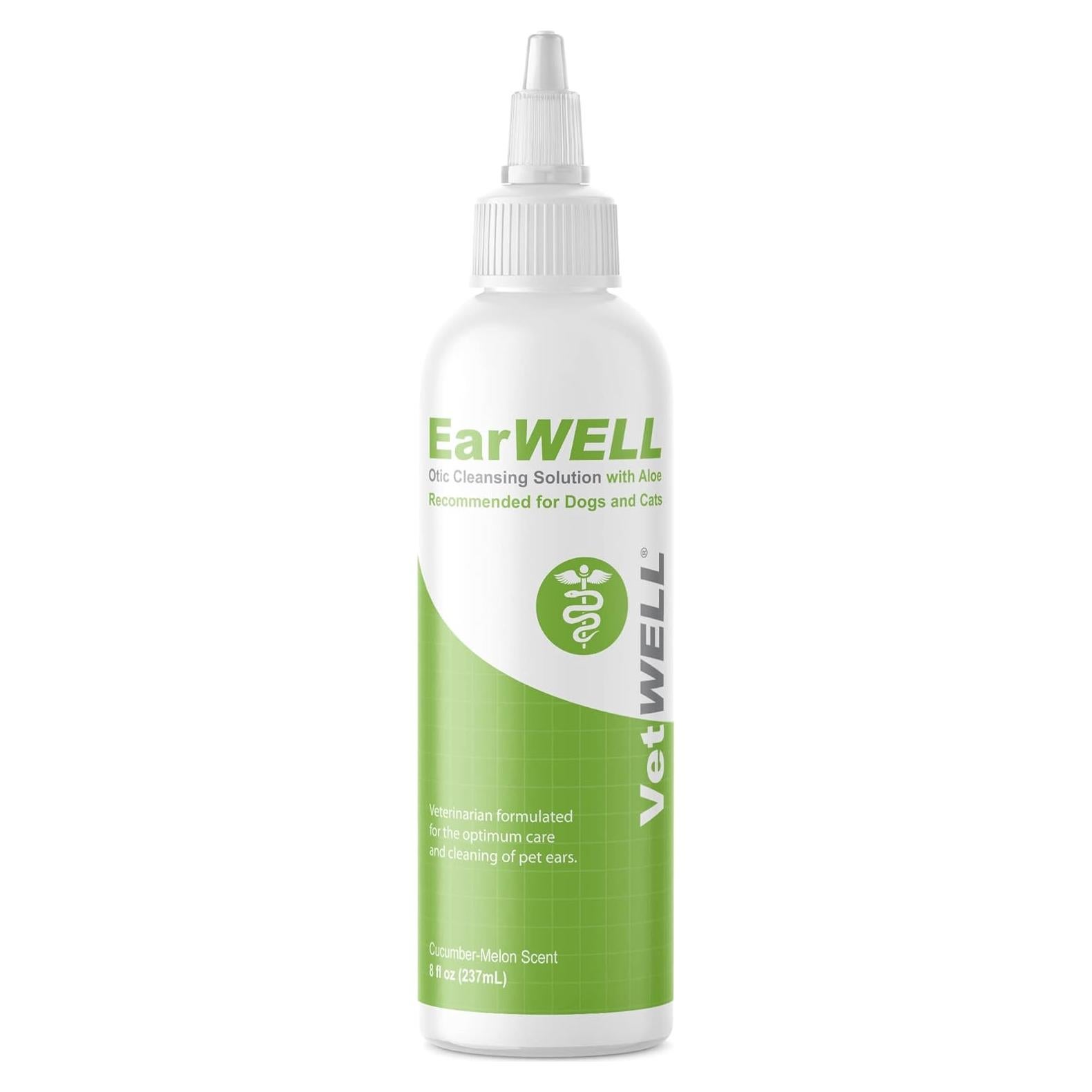 VetWELL Ear Cleaner for Dogs and Cats - Otic Rinse for Infections and Controlling Ear Infections and Odor in Pets - 8 oz (Cucumber Melon)