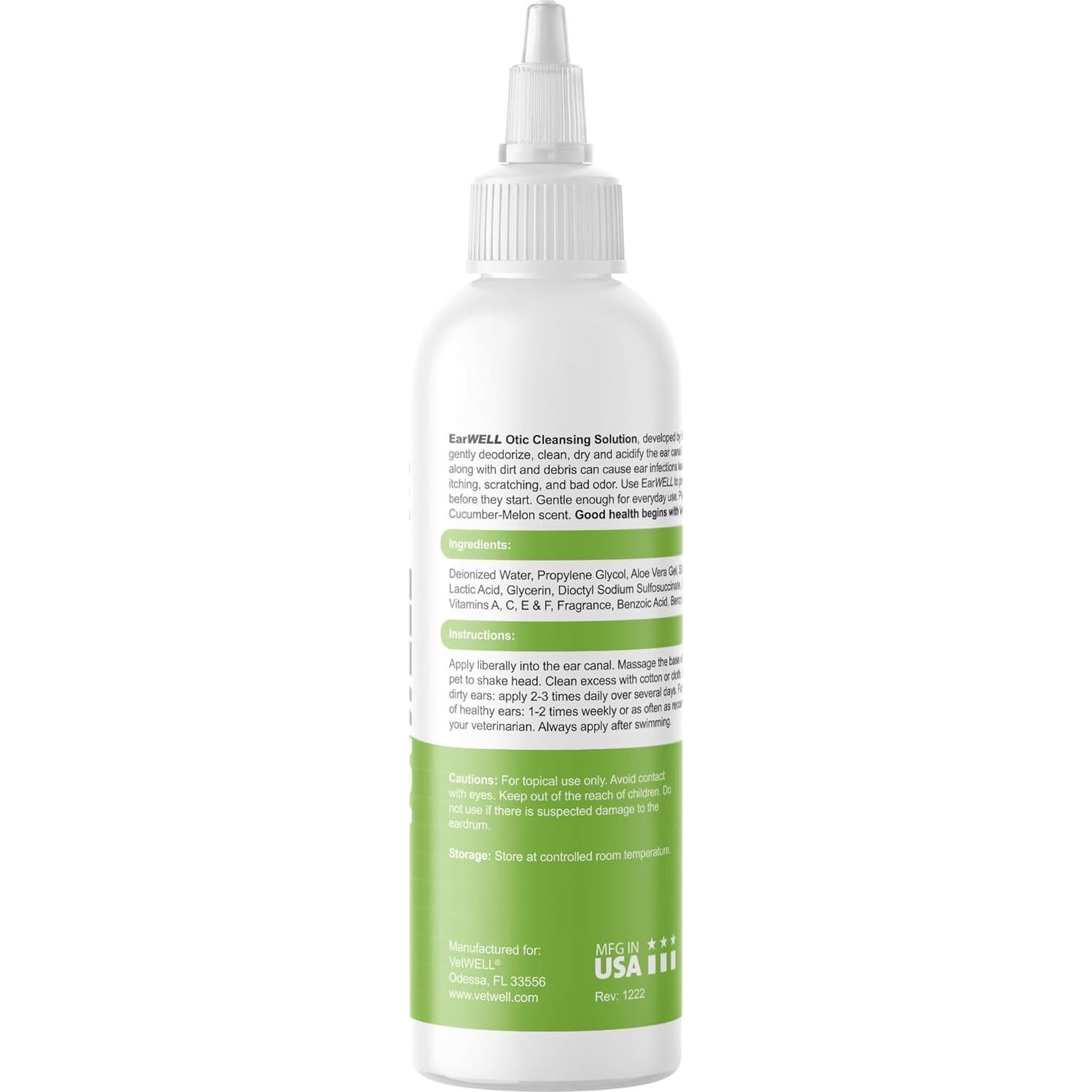 VetWELL Ear Cleaner for Dogs and Cats - Otic Rinse for Infections and Controlling Ear Infections and Odor in Pets - 8 oz (Cucumber Melon)