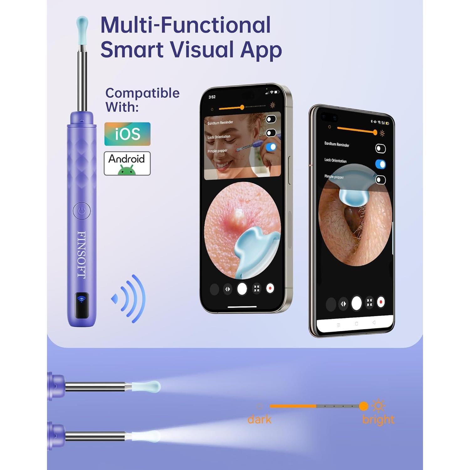 Limpiador de Oídos FINSOFT con Cámara HD 1296P y 10 Puntas