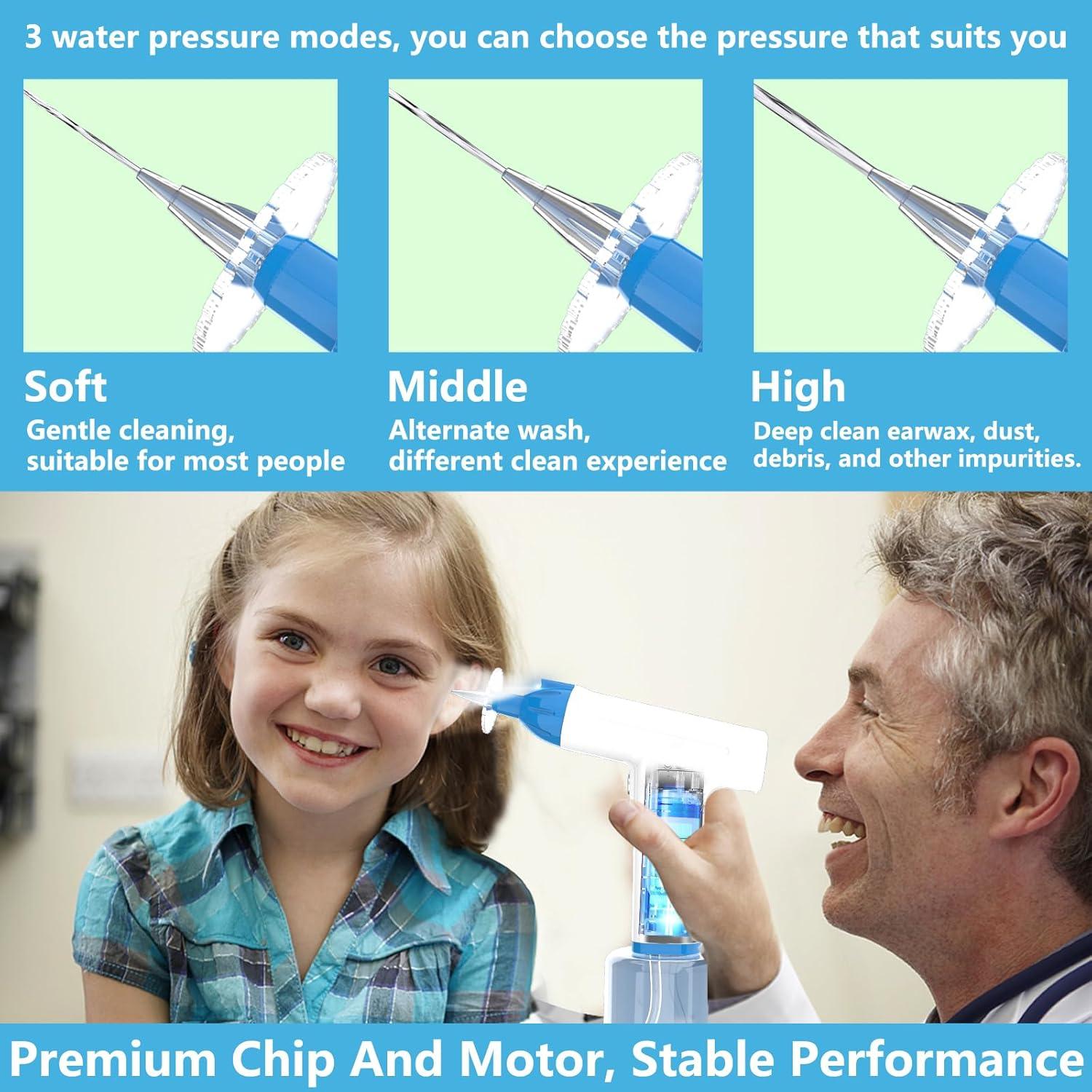 Ear Wax Removal Kit, Electric Ear Cleaner with Ear Irrigation System, Safe and Effective Ear Wax Removal Tool with LED Light & 3 Water Pressure Modes, Ear Flush Kit for Adults