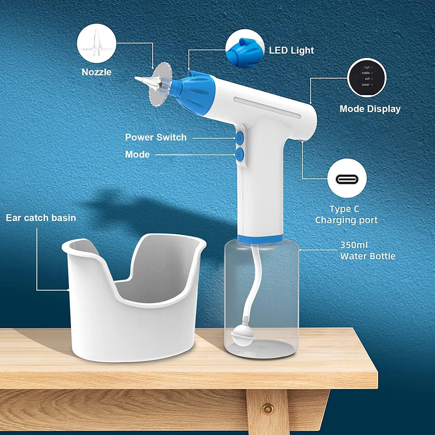 Ear Wax Removal Kit, Electric Ear Cleaner with Ear Irrigation System, Safe and Effective Ear Wax Removal Tool with LED Light & 3 Water Pressure Modes, Ear Flush Kit for Adults