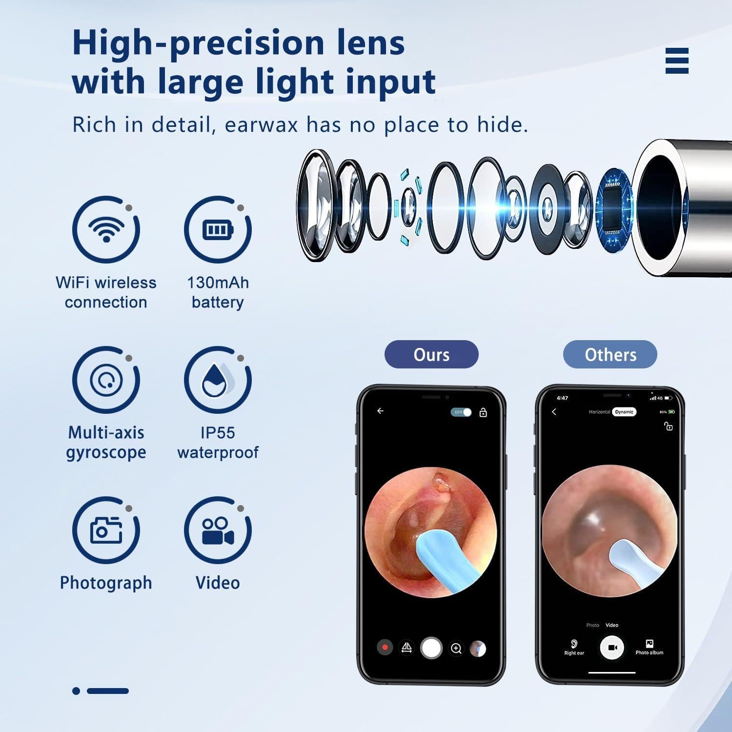 Limpiador de Oídos JIDING C66 - Otoscopio Inalámbrico HD 1080P