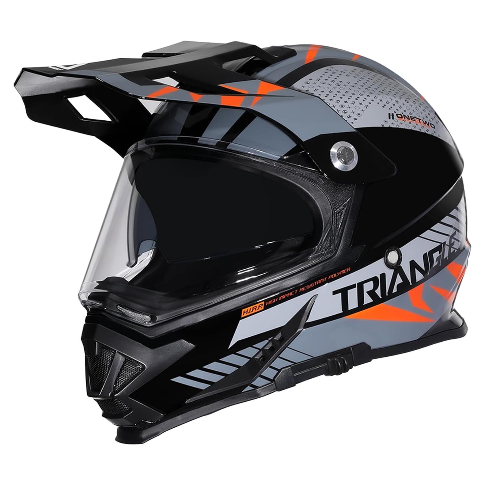 Casco de Motocicleta TRIANGLE AH609 Naranja Doble Visera