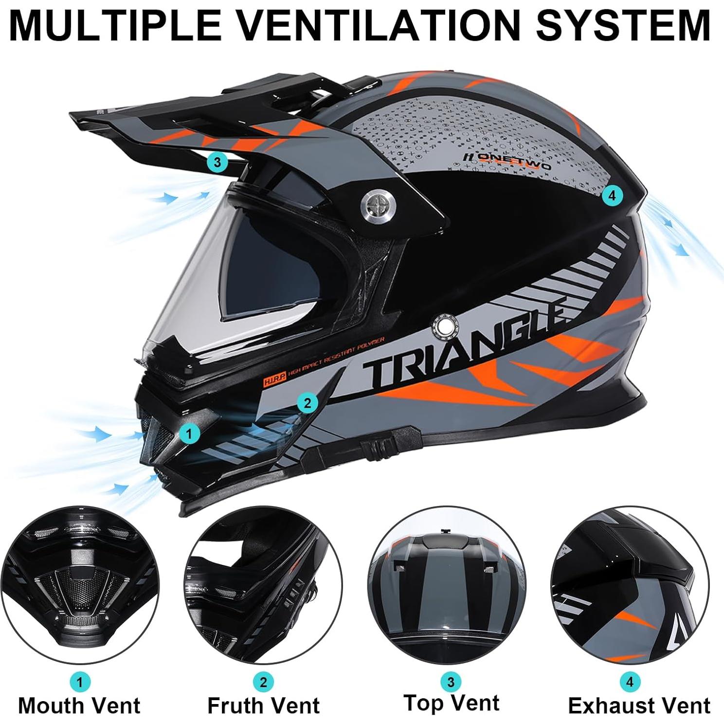 Casco de Motocicleta TRIANGLE AH609 Naranja Doble Visera