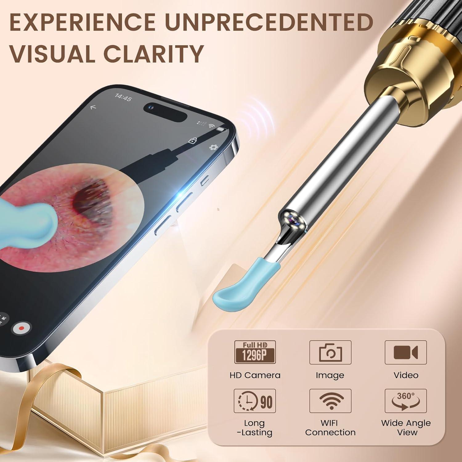 Limpiador de Oídos Kekoy P8 con Cámara HD 1296P y 8 Accesorios