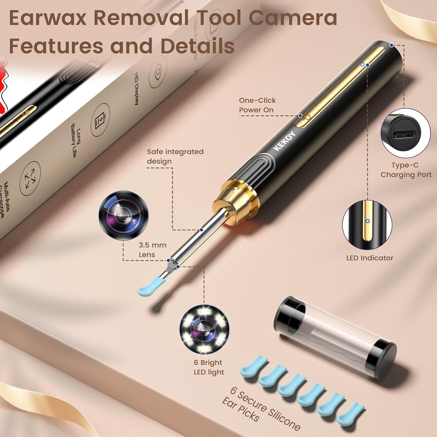 Limpiador de Oídos Kekoy P8 con Cámara HD 1296P y 8 Accesorios