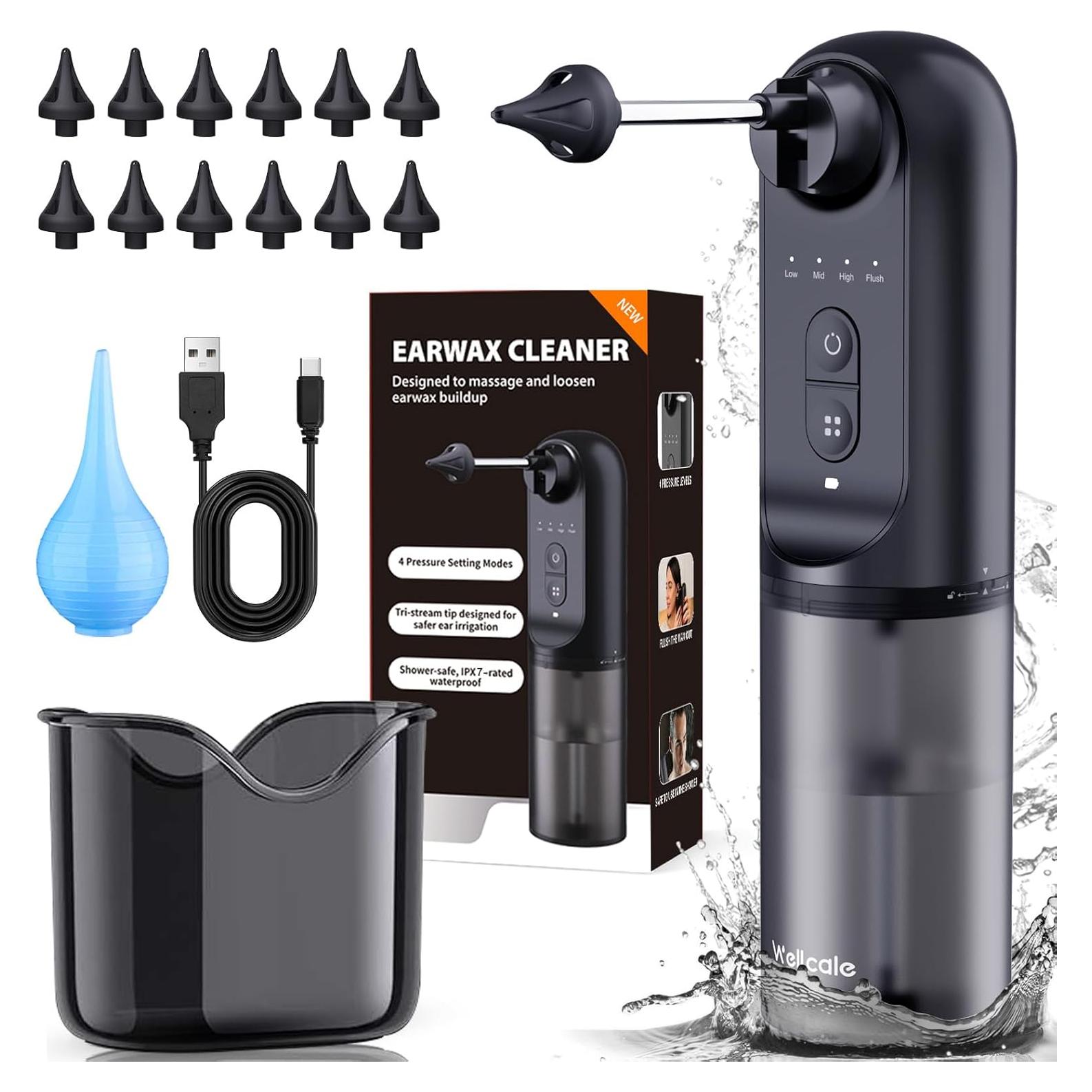 Limpiador de Oídos Eléctrico WELLCALE con 4 Presiones y 12 Puntas
