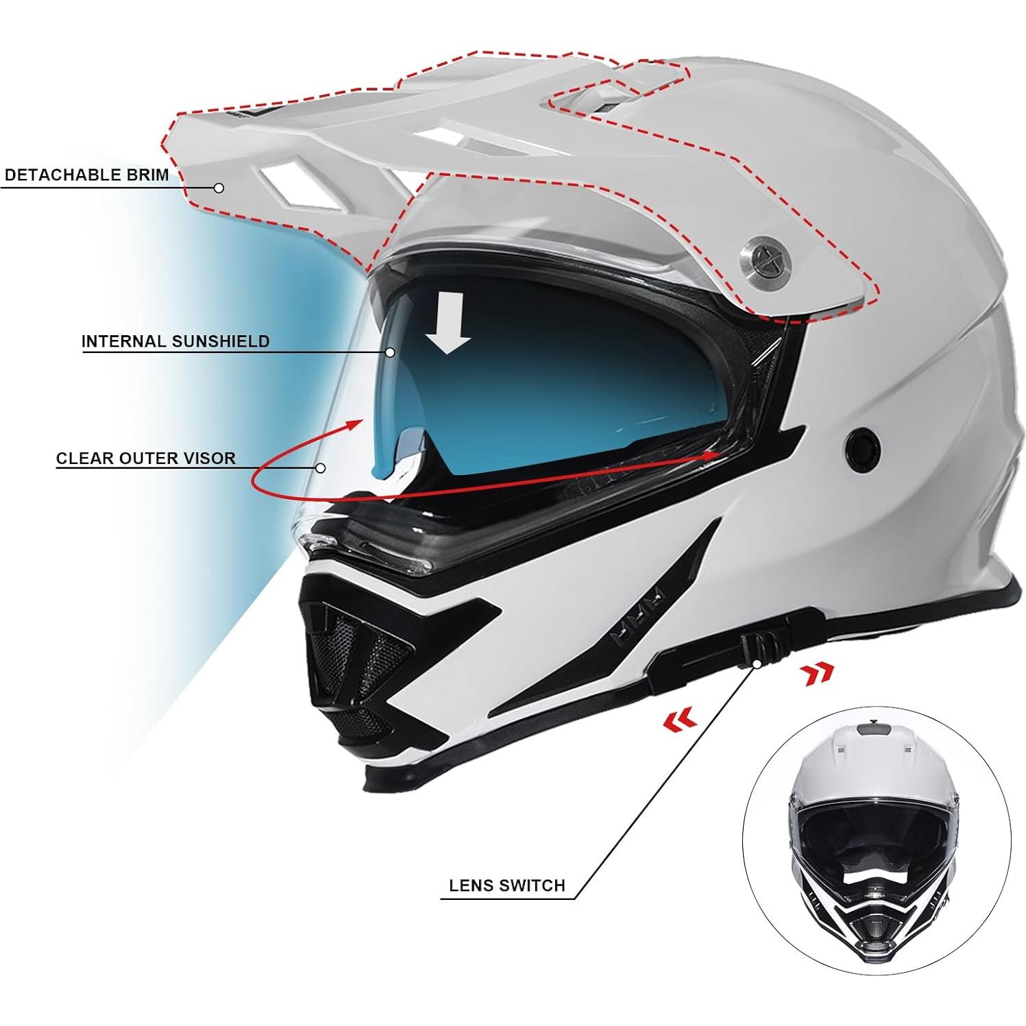 Casco Triangle AH609 Dual Sport para Motocicleta XL Blanco