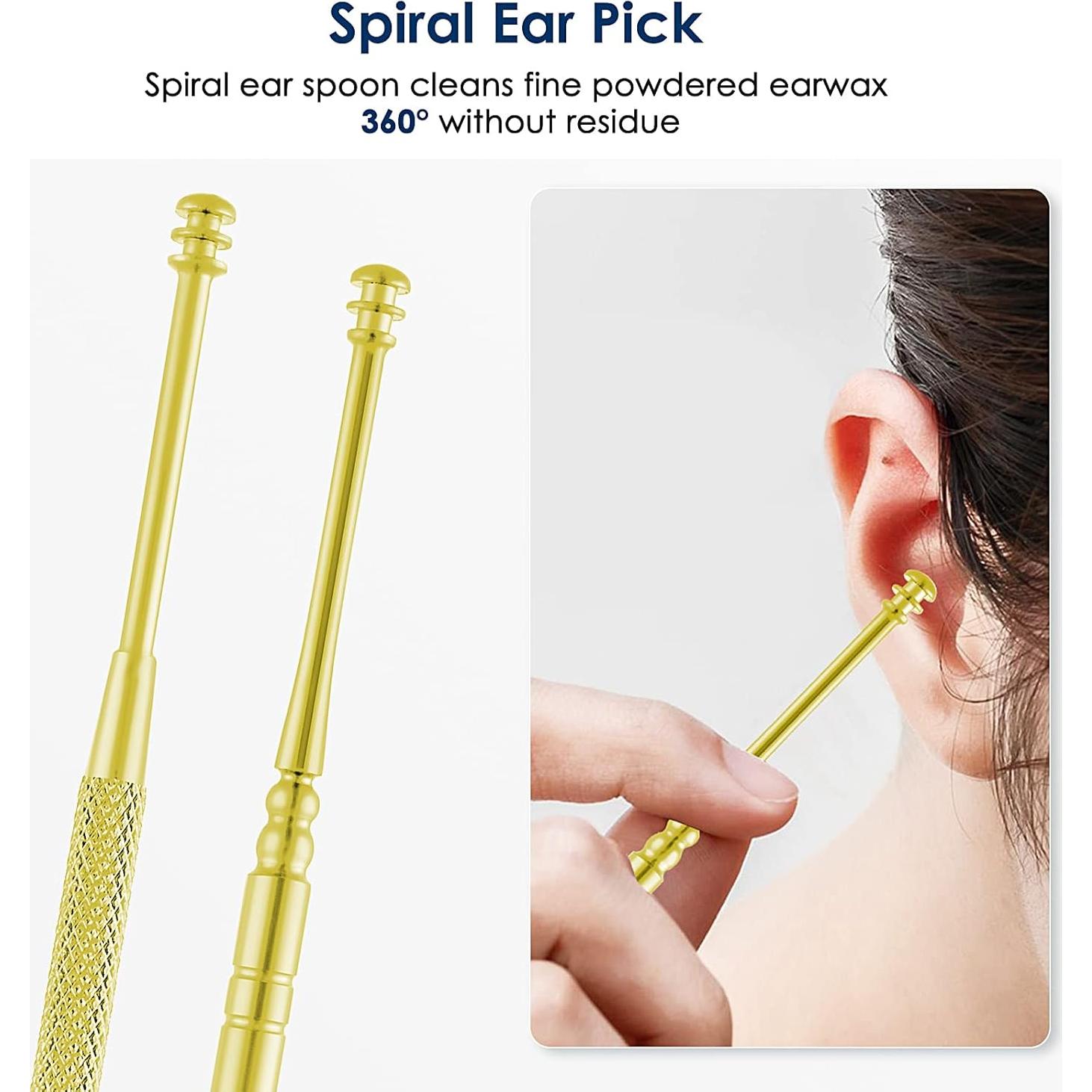Ear Cleaning Kit,Safe Ear Wax Removal Tool,Earwax Removal Kit,Easy to Use,Painless Ear Pick,with Storage Box and Cleaning Brush (Gold)