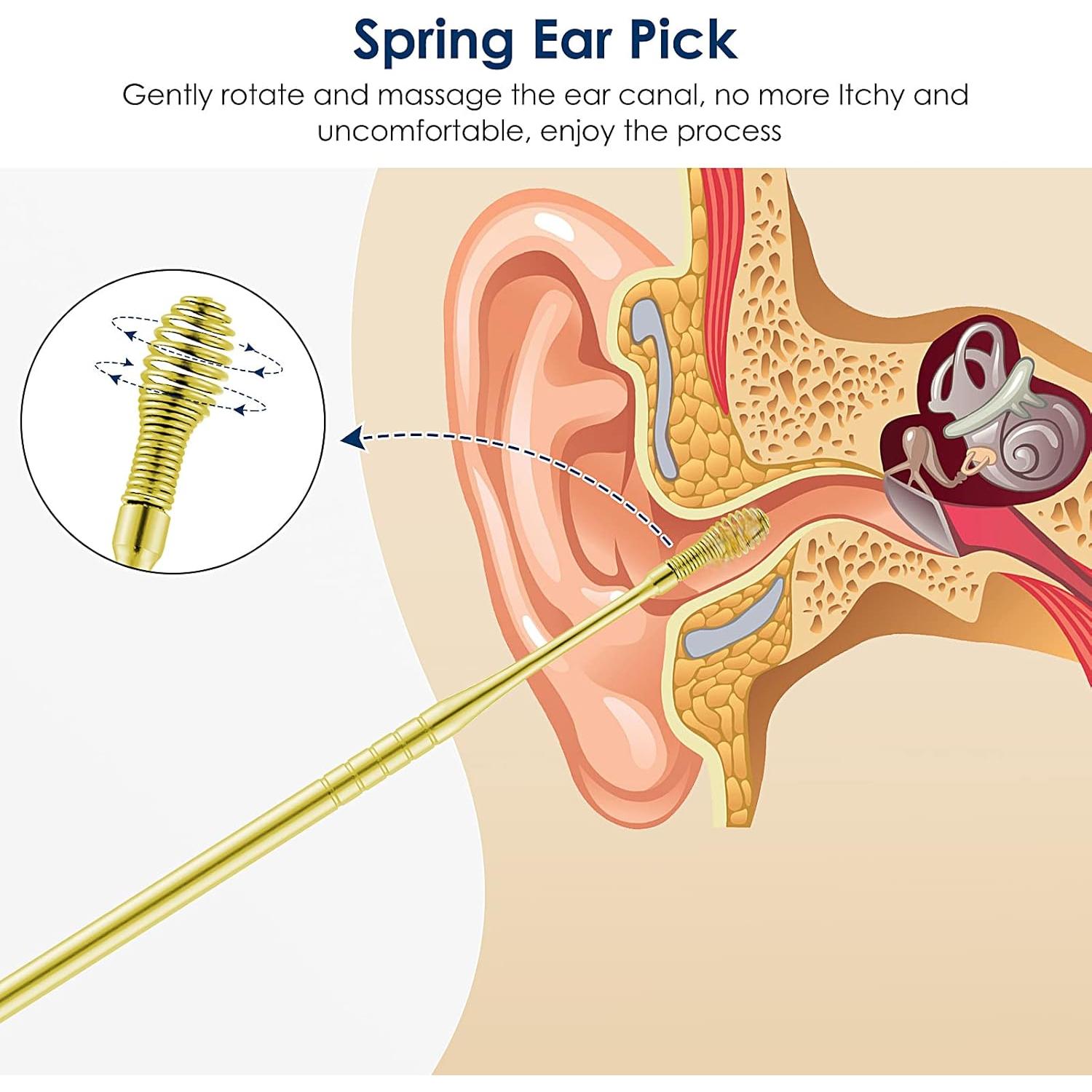 Ear Cleaning Kit,Safe Ear Wax Removal Tool,Earwax Removal Kit,Easy to Use,Painless Ear Pick,with Storage Box and Cleaning Brush (Gold)