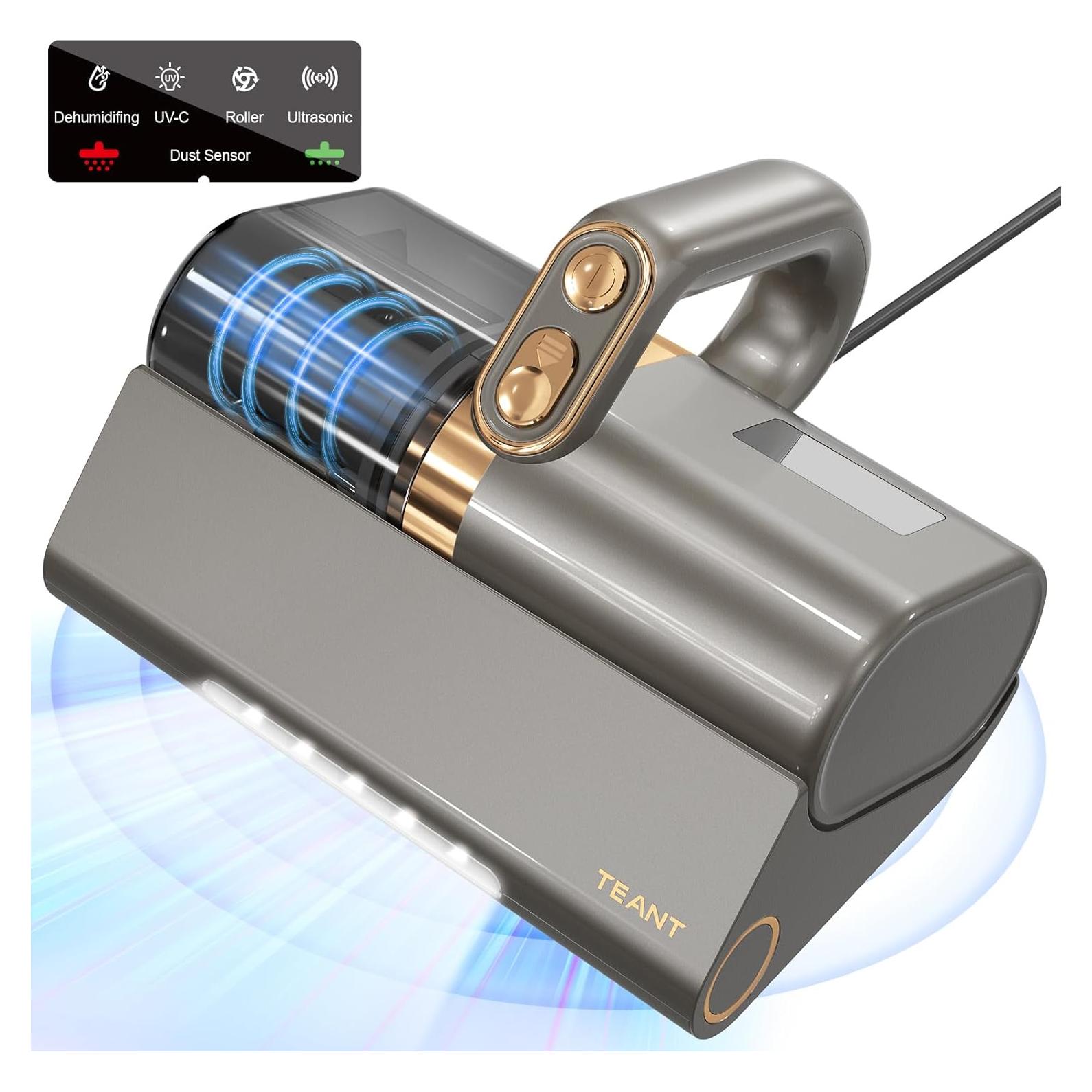 Mattress Vacuum Bed Vacuum Cleaner with 253.7nm UV-C Light, HEPA Filter & 140℉ Heating, 500W & 15Kpa Strong Suction, Lightweight Handheld Vacuum with Dual-Cup Design for Bed and Pet Hair