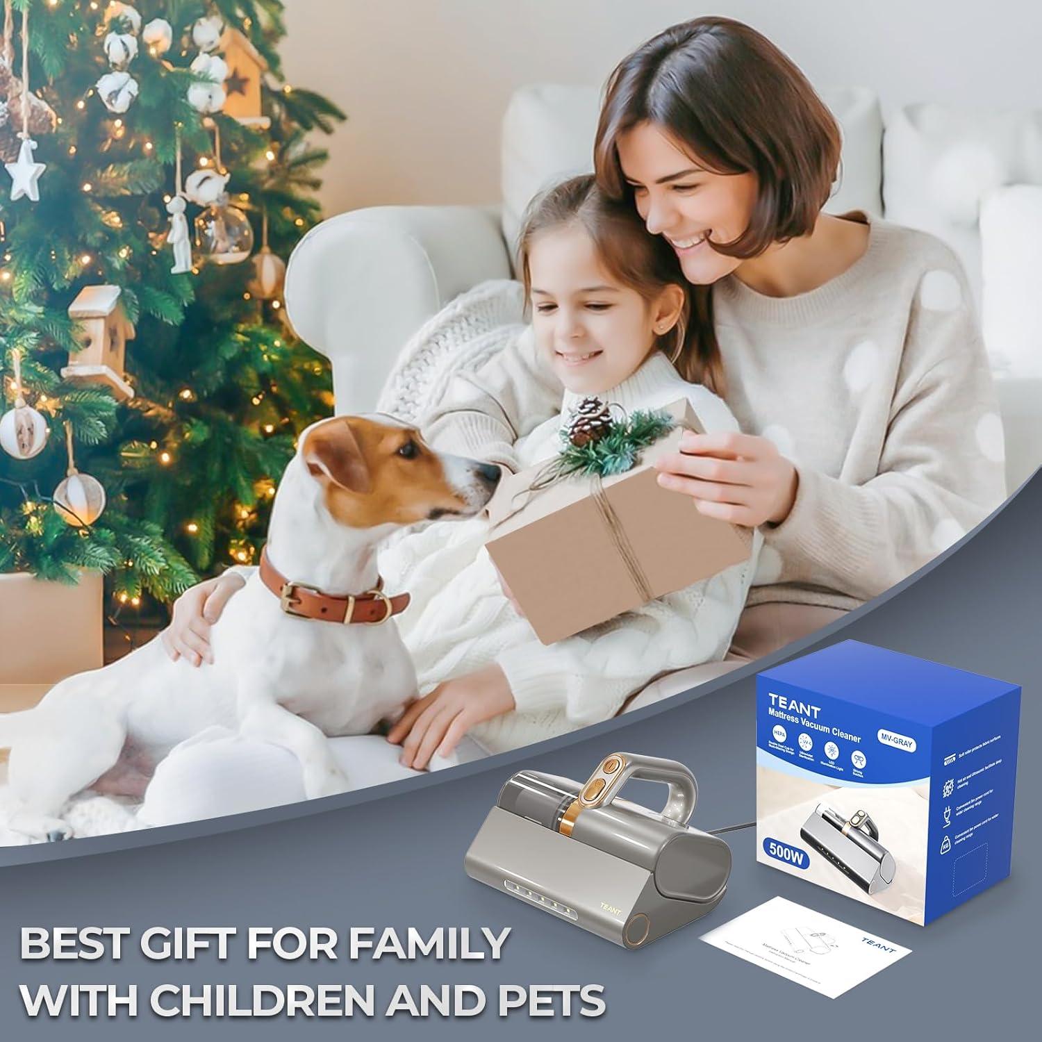 Mattress Vacuum Bed Vacuum Cleaner with 253.7nm UV-C Light, HEPA Filter & 140℉ Heating, 500W & 15Kpa Strong Suction, Lightweight Handheld Vacuum with Dual-Cup Design for Bed and Pet Hair