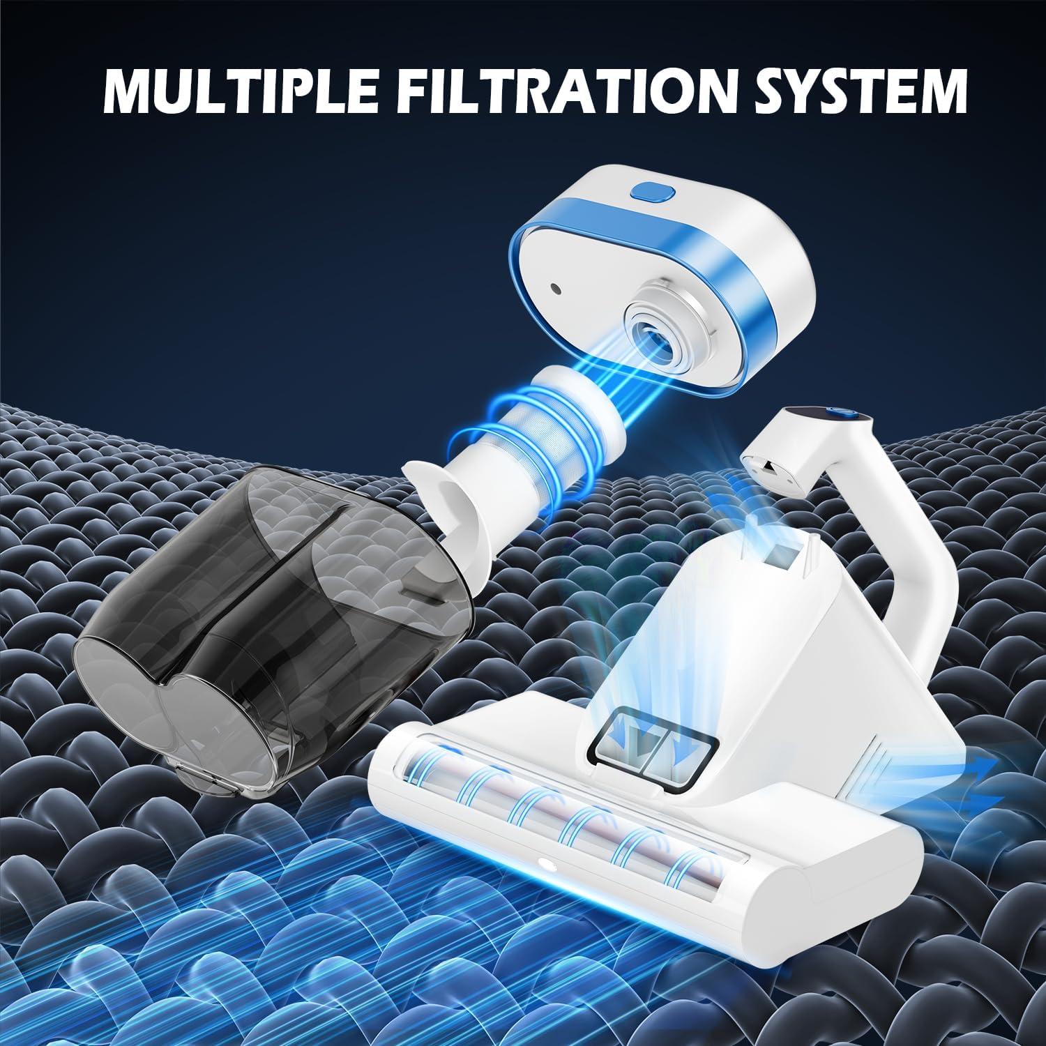 Mattress Cleaner Vacuum with Strong Suction, Ultrasonic Heating Tech & 140°F Heat & Widened Port Vacuum, 500W 20Kpa Power Double-Cup Handheld Bed Vacuums for Cribs Pillows Fabric Surface