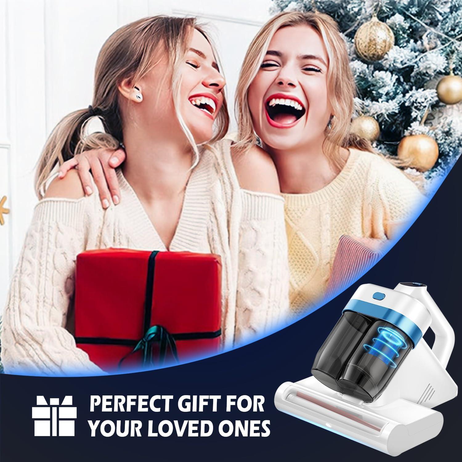 Mattress Cleaner Vacuum with Strong Suction, Ultrasonic Heating Tech & 140°F Heat & Widened Port Vacuum, 500W 20Kpa Power Double-Cup Handheld Bed Vacuums for Cribs Pillows Fabric Surface