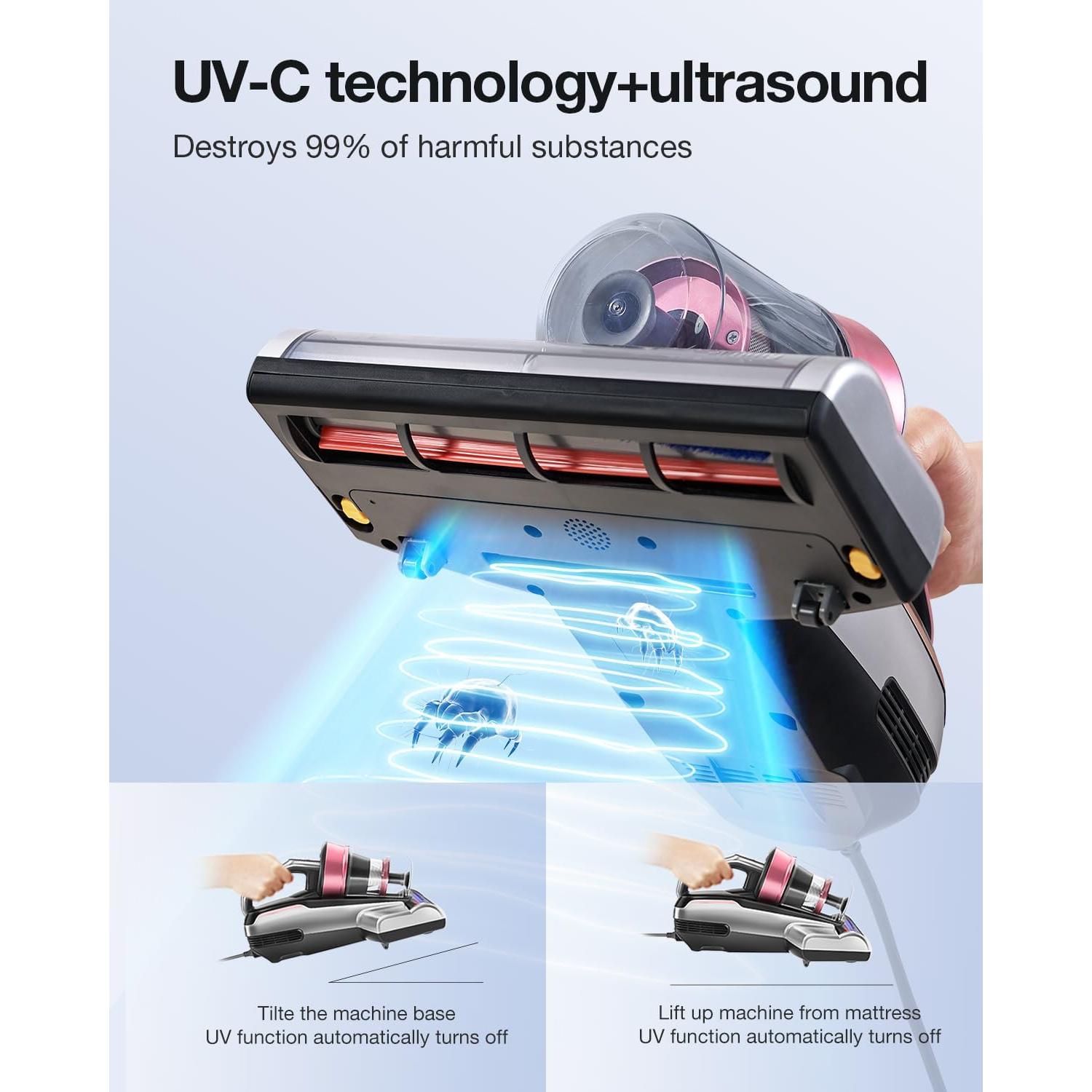 Jimmy Mattress Vacuum Cleaner, Bed Vacuum Cleaner with UV-C Light & Ultrasonic, 15Kpa Suction 500W Powerful Handheld Vacuums for Dust & Pet Hair with HEPA (BX5 Pro, Corded)
