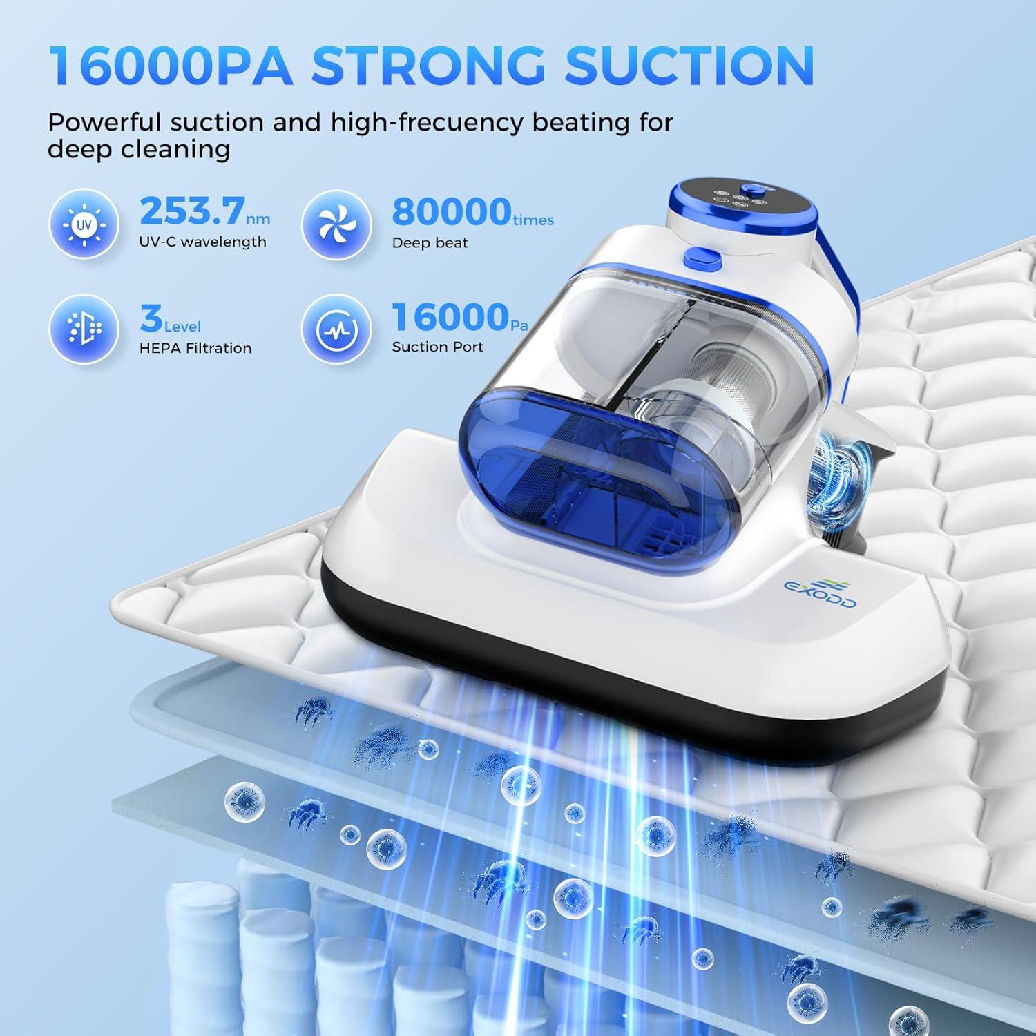 Aspiradora de Cama Inalámbrica EXODD HB-918 con Luz UV-C