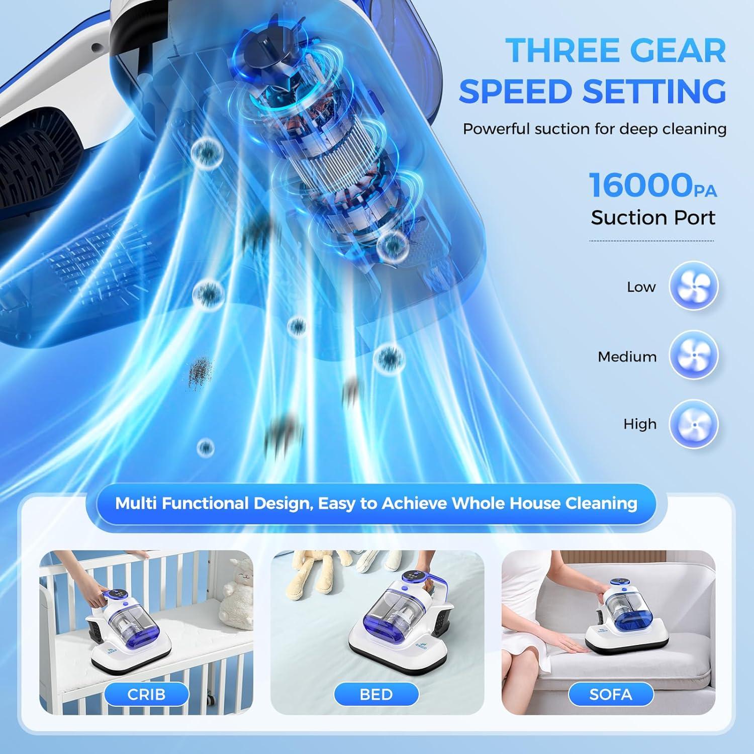 Aspiradora de Cama Inalámbrica EXODD HB-918 con Luz UV-C