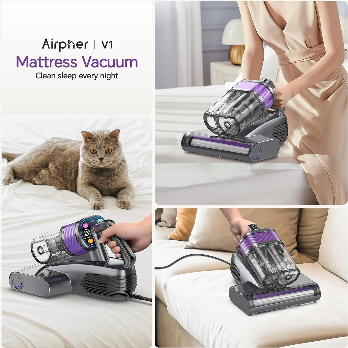 Aspiradora de Colchones Airpher V1 500W con Luz UV-C y Filtro HEPA