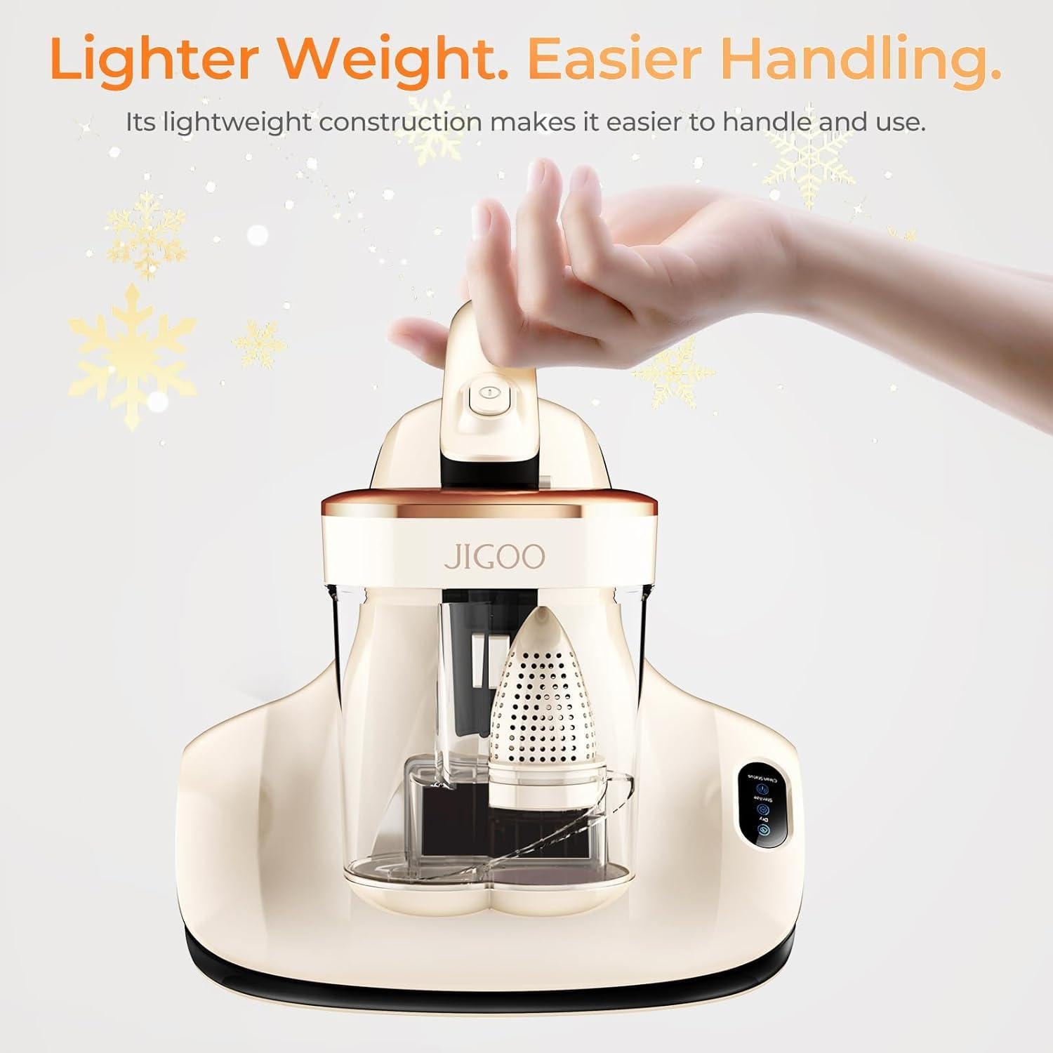 JIGOO Mattress Vacuum Cleaner UV Sanitizing, Anti-allergen Bed Cleaner with 12Kpa Suction, Handheld Vacuums for Dust & Pet Hair, Effectively Clean Up Bed, Pillows, Cloth Sofas, Carpets