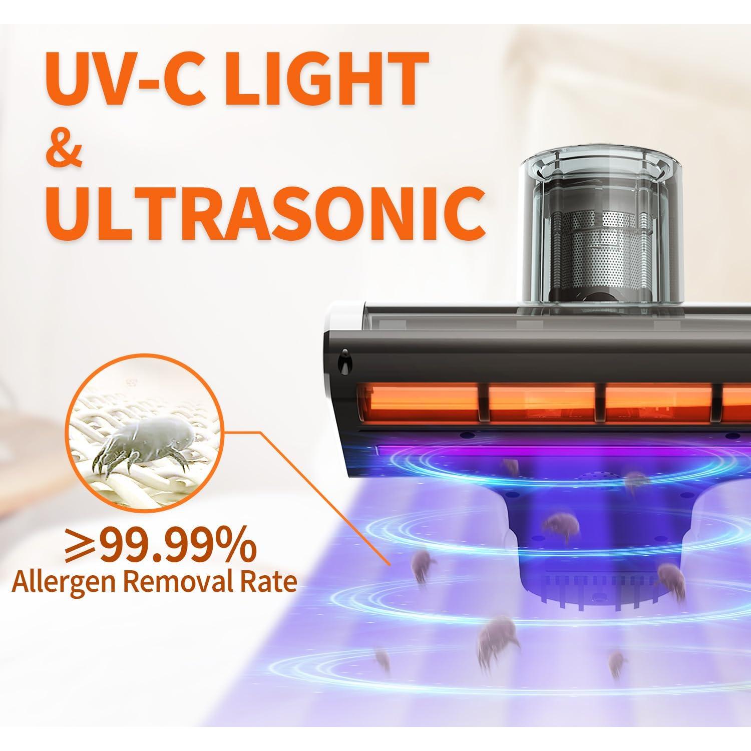 Dibea Handheld Mattress Vacuum, Upholstery Bed Vacuum Cleaner Machine, 18KPa Suction, 140℉ Heating, Smart Dust Sensor, Washable HEPA Filter, Deep Clean Dust, Debris on Couch, Fabric, Furniture