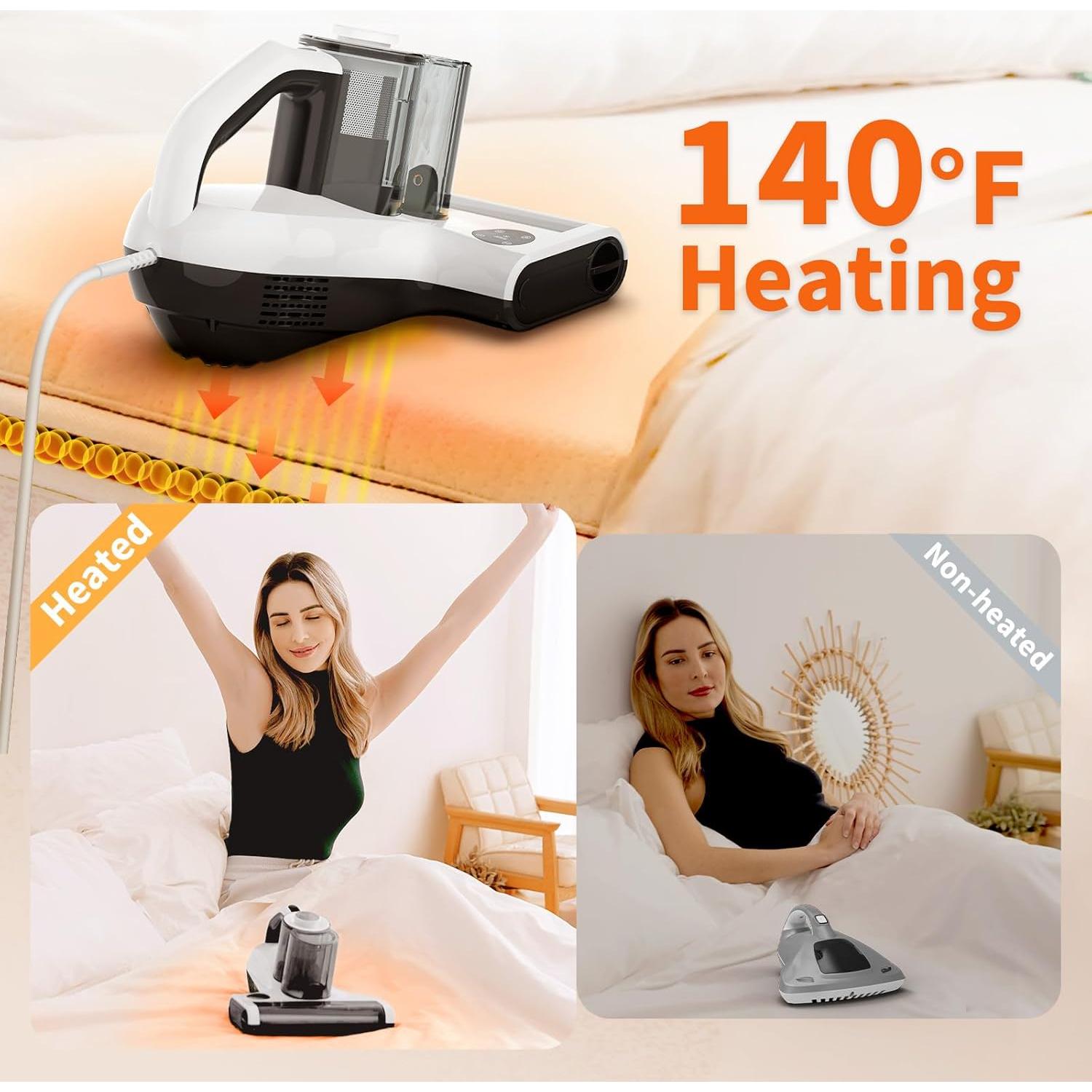Dibea Handheld Mattress Vacuum, Upholstery Bed Vacuum Cleaner Machine, 18KPa Suction, 140℉ Heating, Smart Dust Sensor, Washable HEPA Filter, Deep Clean Dust, Debris on Couch, Fabric, Furniture