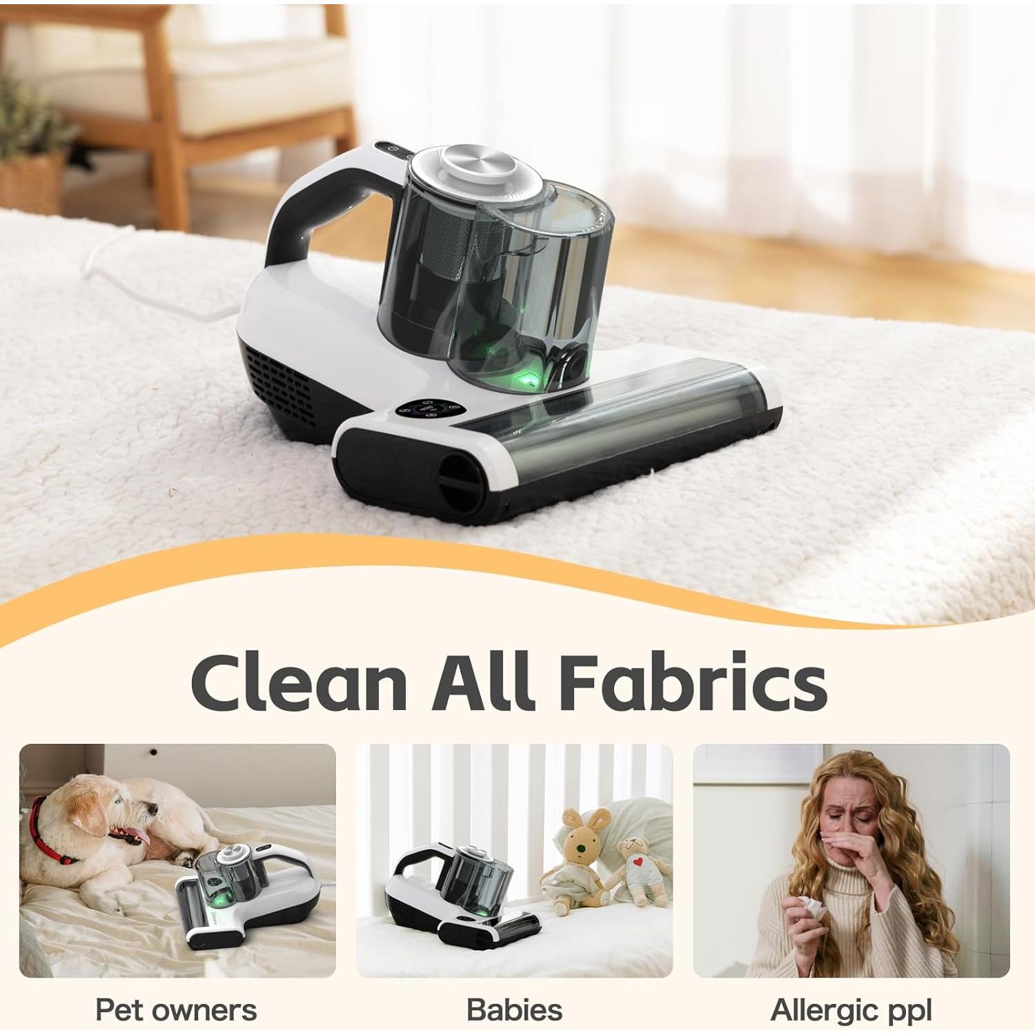 Dibea Handheld Mattress Vacuum, Upholstery Bed Vacuum Cleaner Machine, 18KPa Suction, 140℉ Heating, Smart Dust Sensor, Washable HEPA Filter, Deep Clean Dust, Debris on Couch, Fabric, Furniture