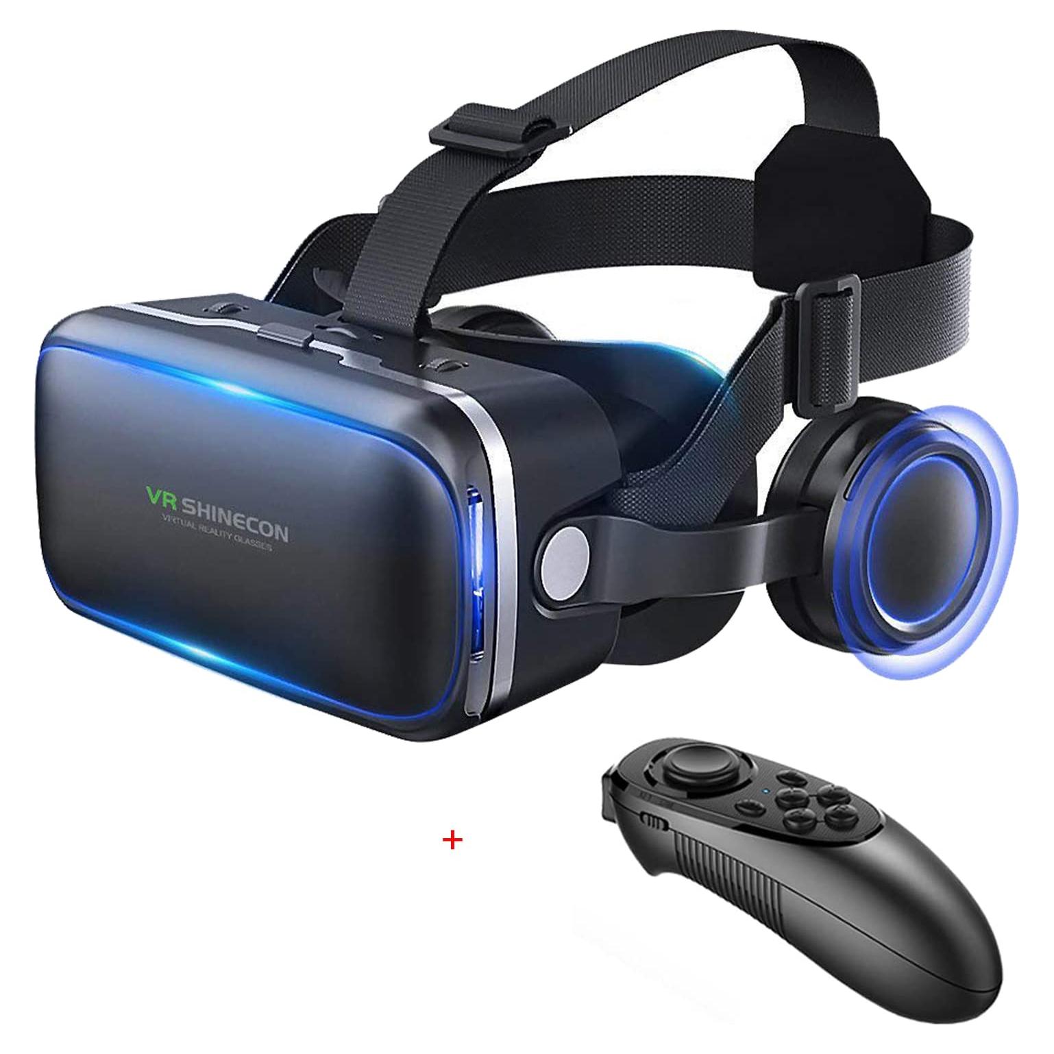 VR SHINECON Virtual Reality VR Headset 3D Glasses Headset Helmets VR Goggles for TV, Movies & Video Games Compatible iOS, Android &Support 4.7-6.53 inch with Remote Control