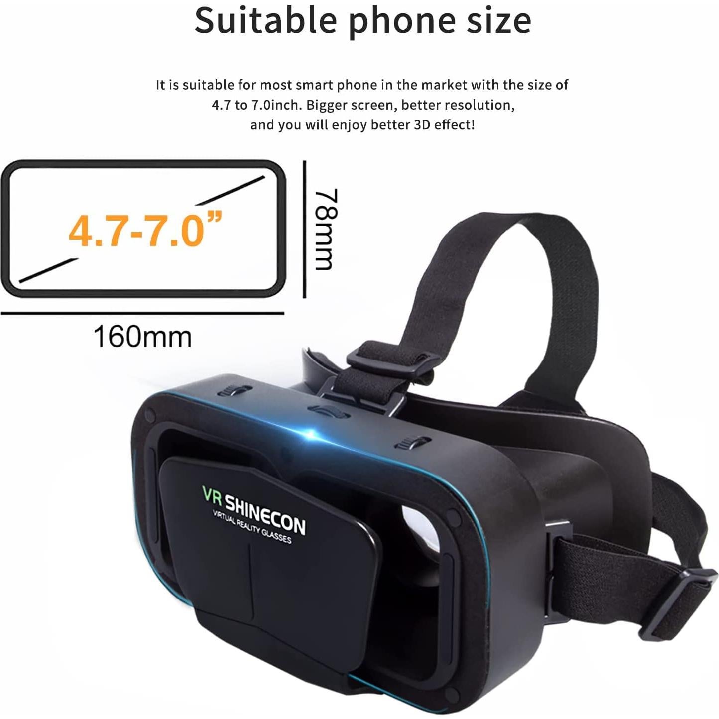 VR SHINECON VR Headset Compatible with iPhone & Android Support 4.7-7.2 inch Version Virtual Reality Glasses Stereo Headphones 3D Glasses Headset Helmets