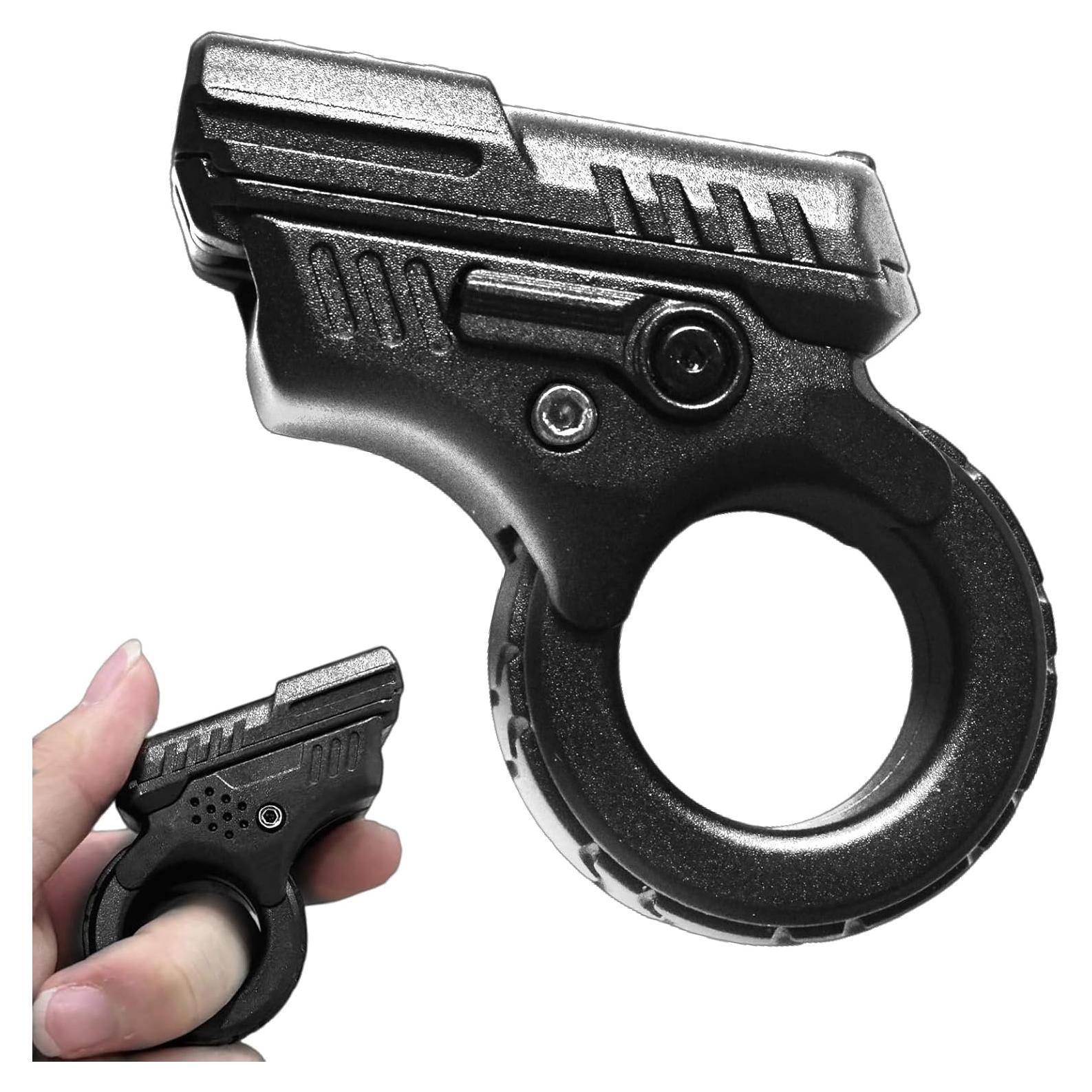 OBEST Alloy Gun Shape Fidget Ring, Metal Fingertip Toy Pistol, Office Cool Desk Anxiety Stress Relief, ADHD Sufferers Gift Toys (Black)