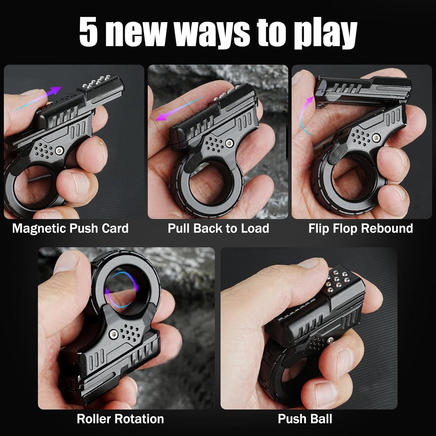 OBEST Alloy Gun Shape Fidget Ring, Metal Fingertip Toy Pistol, Office Cool Desk Anxiety Stress Relief, ADHD Sufferers Gift Toys (Black)