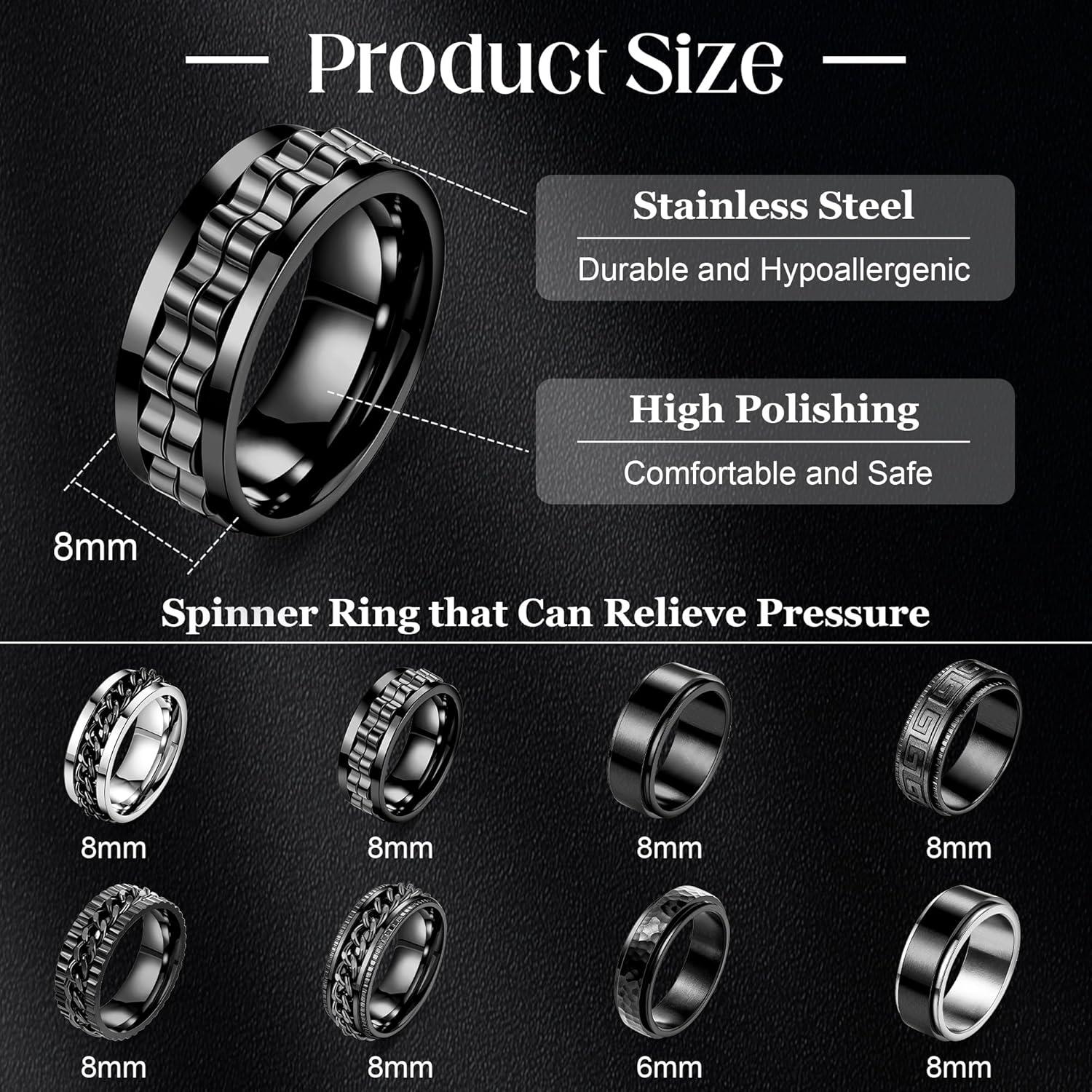Conjunto de 8 Anillos Giratorios de Acero Inoxidable NICEIGHT
