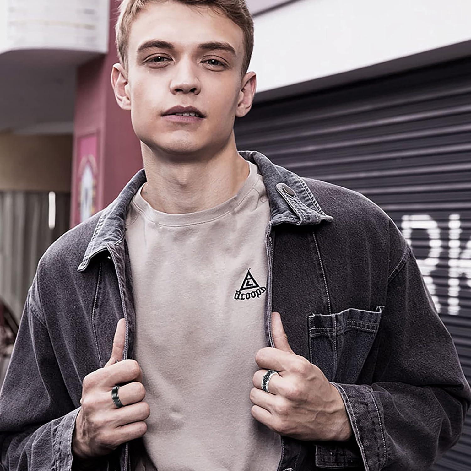 Conjunto de 6 Anillos Giratorios Negros SAILIMUE Acero Inoxidable