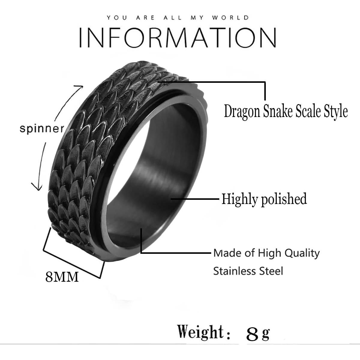 Anillo de Ansiedad Giratorio Nanafast Escama de Dragón 8mm