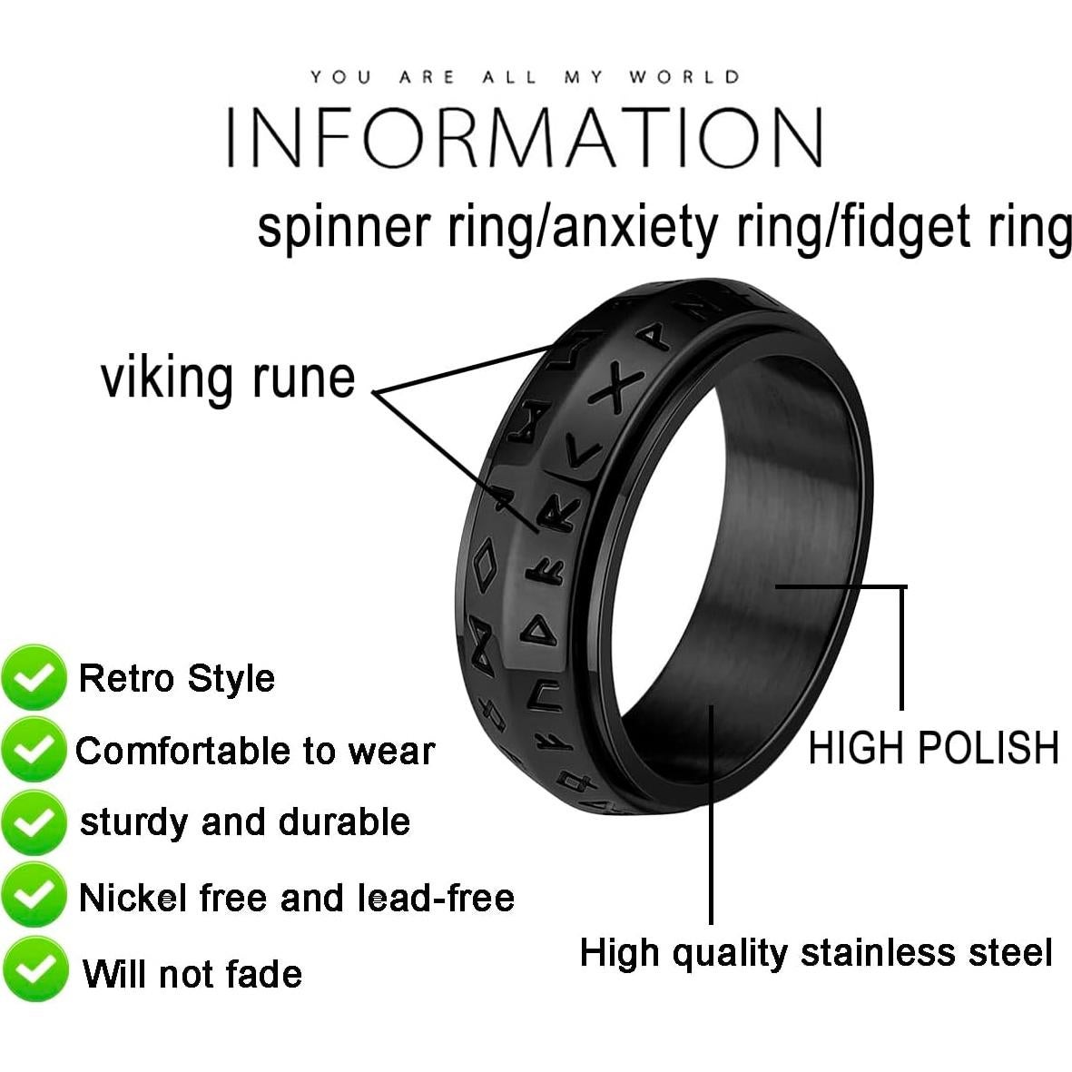 Anillo giratorio de ansiedad Viking de acero inoxidable 8mm