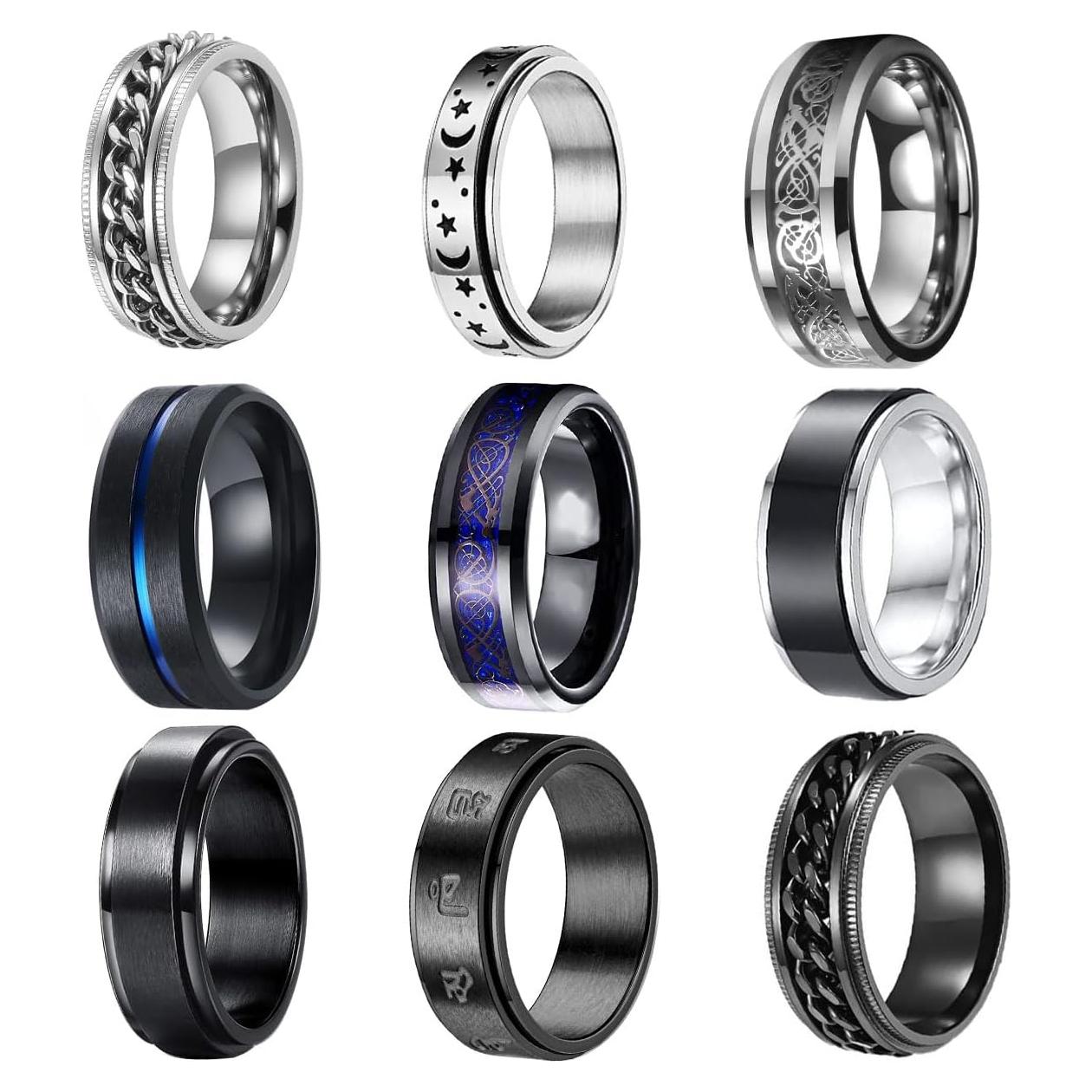 Conjunto de 9 Anillos de Acero Inoxidable para Hombres - PINCHUAN