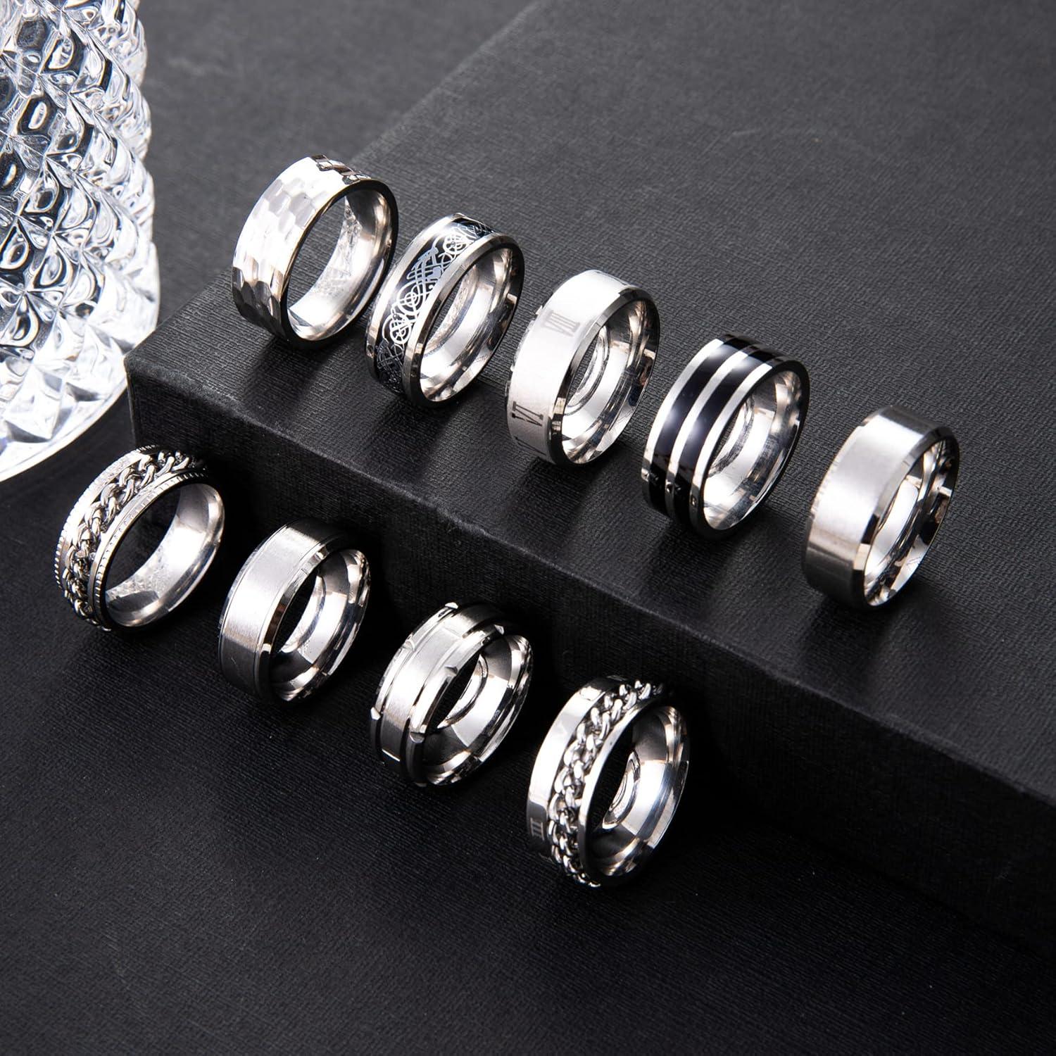 Conjunto de 9 Anillos de Acero Inoxidable YOVORO Antiestrés