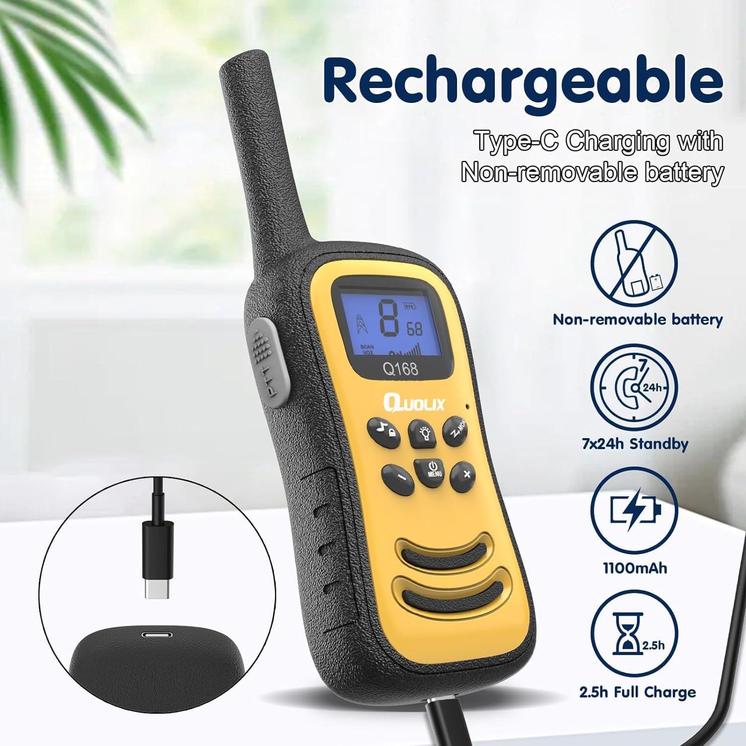 Walkie Talkies Recargables Quolix para Niños 3-12 Años