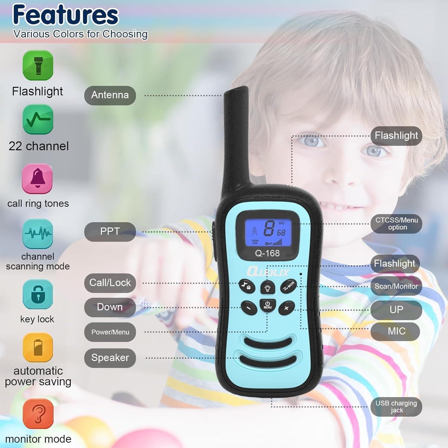 Walkie Talkies Recargables Quolix para Niños 3-12 Años