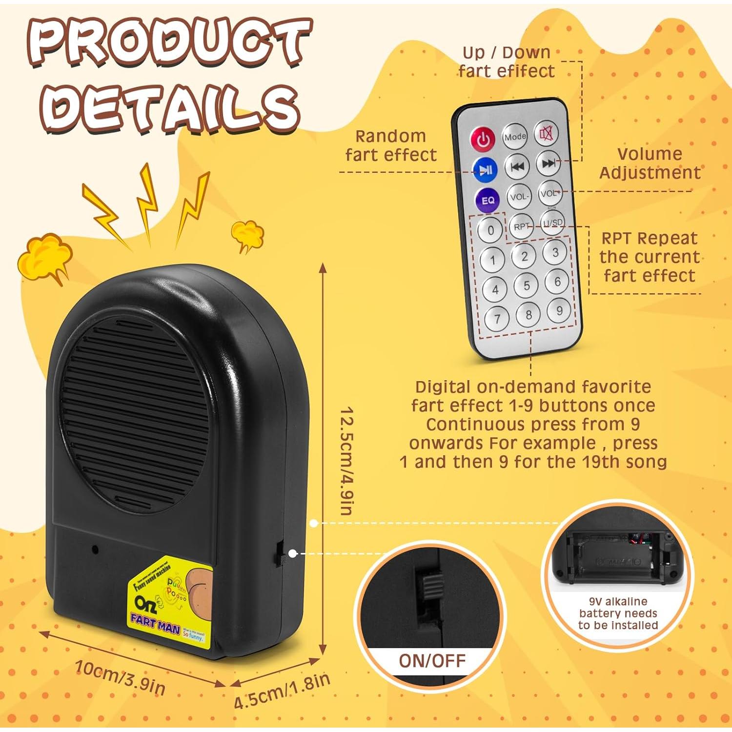 Máquina de Pedos Control Remoto TAABHBU - 50 Sonidos Divertidos