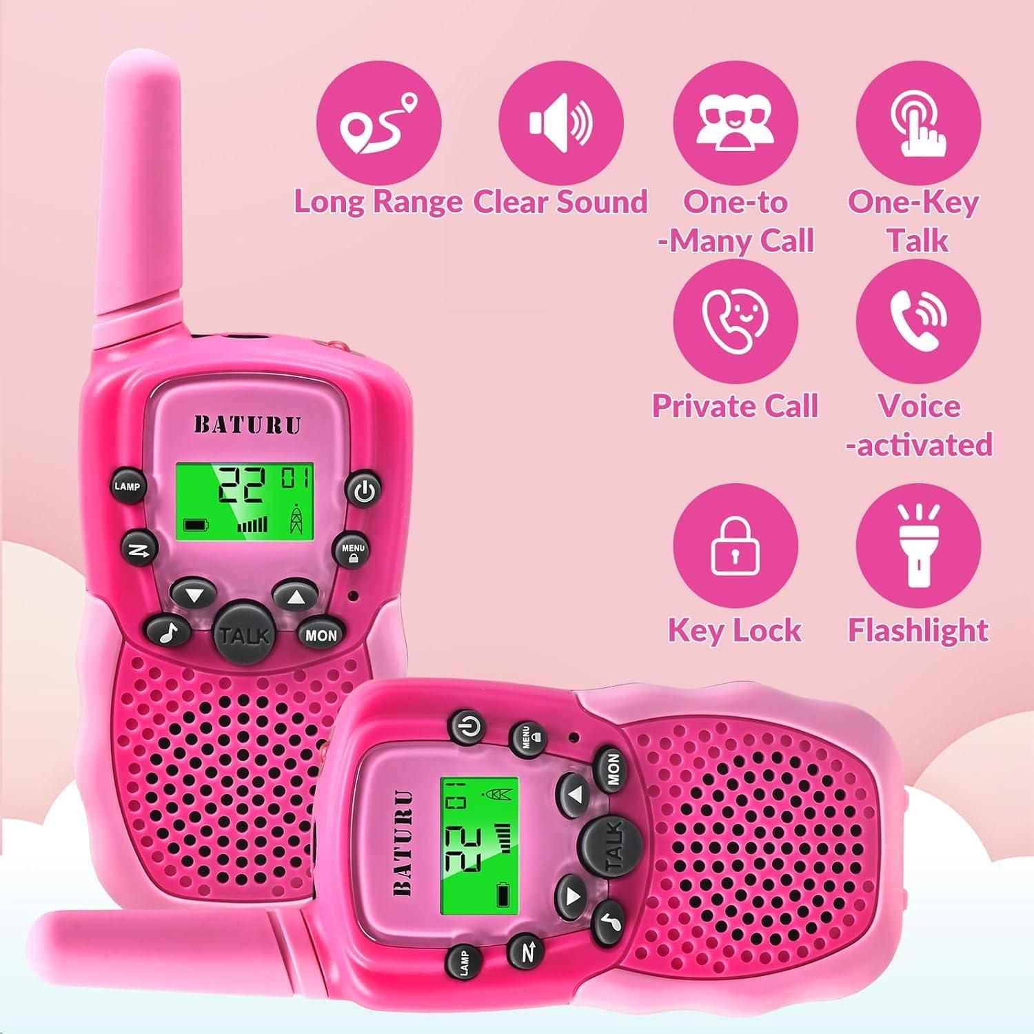 Walkie Talkies BATURU para Niñas 2-Pack Rosa 4-8 Años