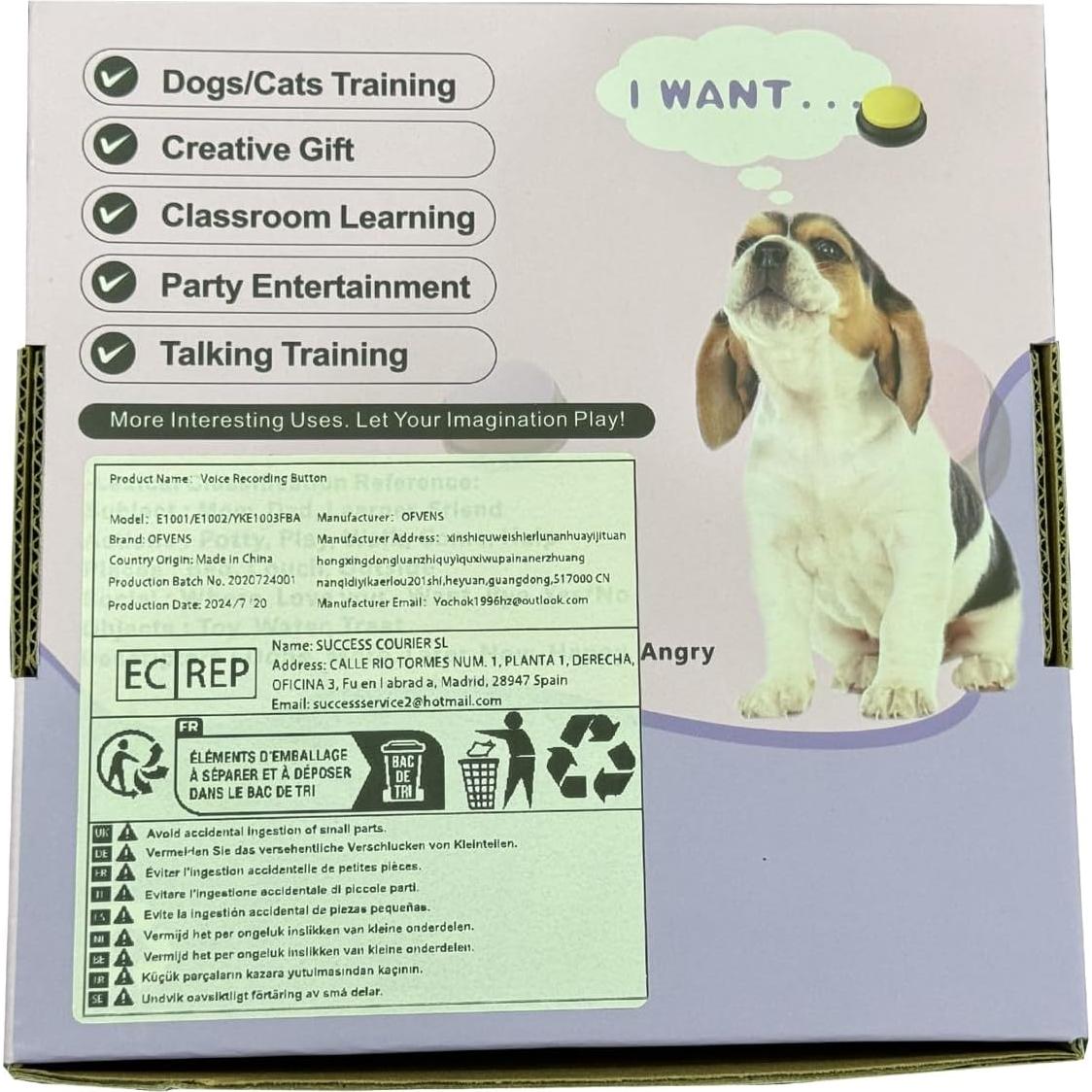 Botón de Grabación de Voz OFVENS para Entrenamiento de Mascotas