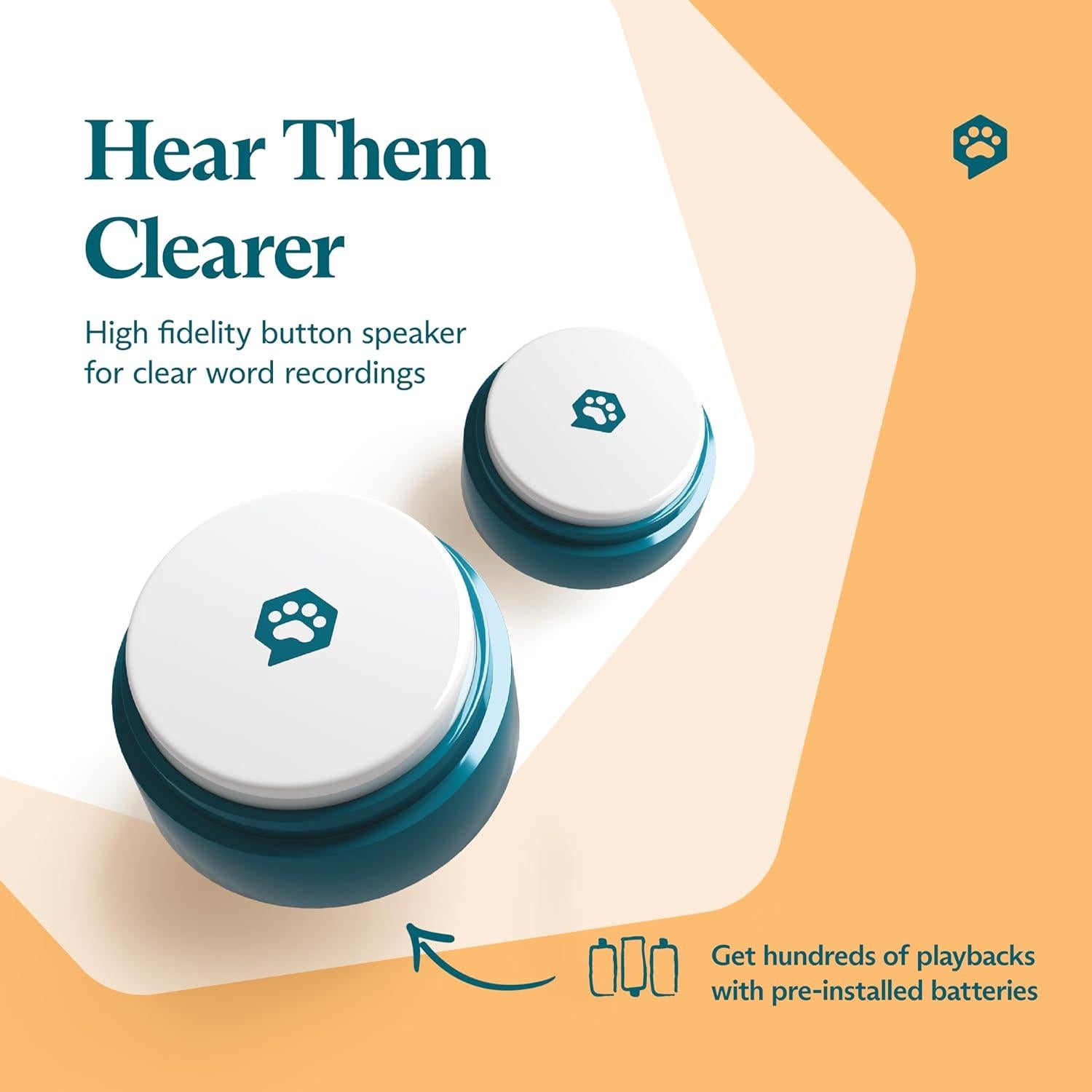 FluentPet Basic Buttons Expansion 4-Pack | Talking Buttons for Communication with Batteries Included | Recordable and Easy-to-Press for Dogs/Cats | Compact Design | HexTiles Required (Sold Separately)