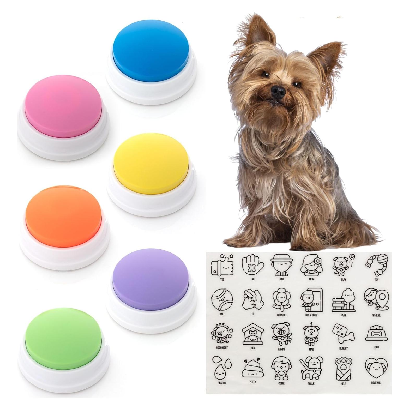 Talking Buttons for Dogs - Dog Training Push Buttons -Talk Commands into 6 Speaking Buttons with 24 Command Stickers for Easily Training Dogs