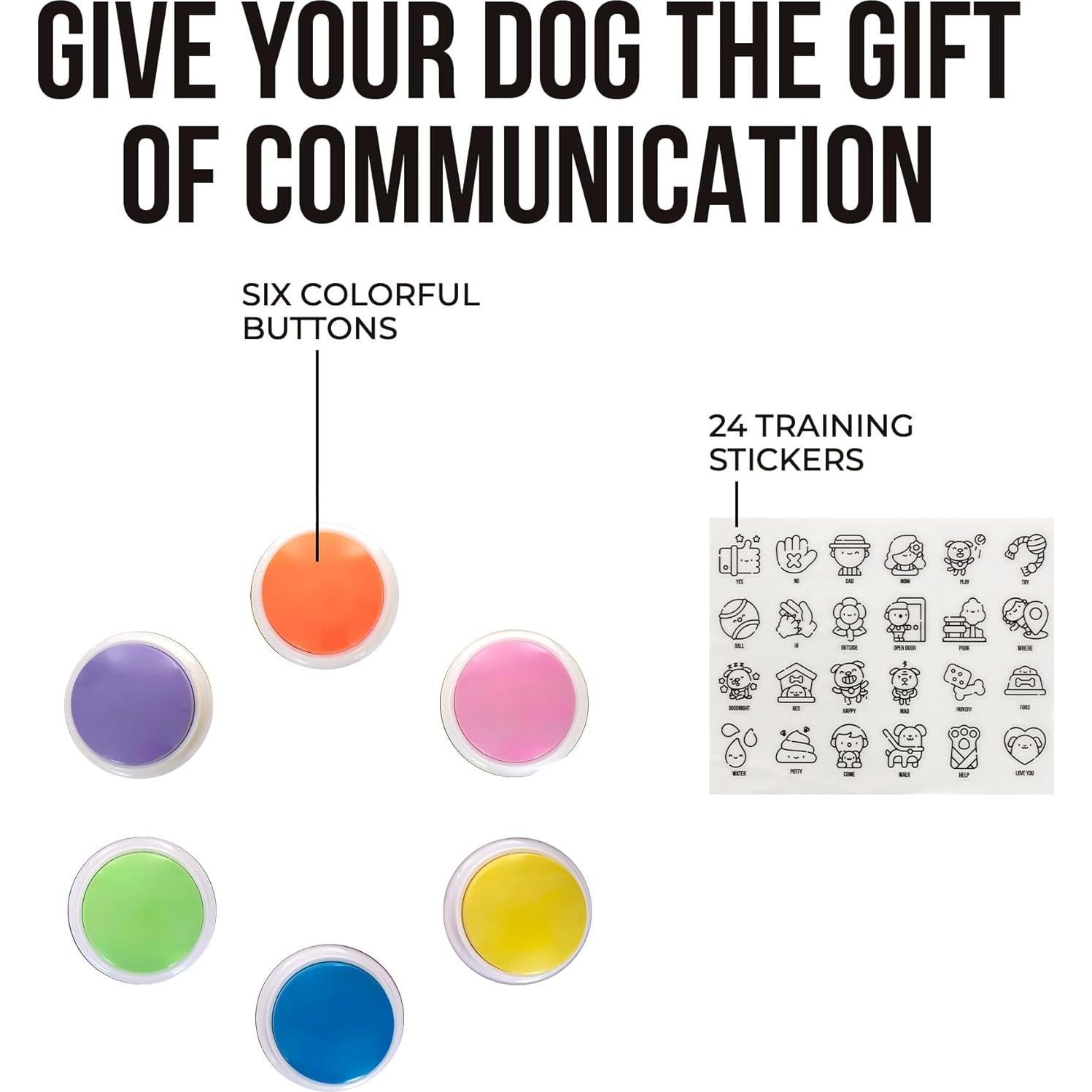 Talking Buttons for Dogs - Dog Training Push Buttons -Talk Commands into 6 Speaking Buttons with 24 Command Stickers for Easily Training Dogs