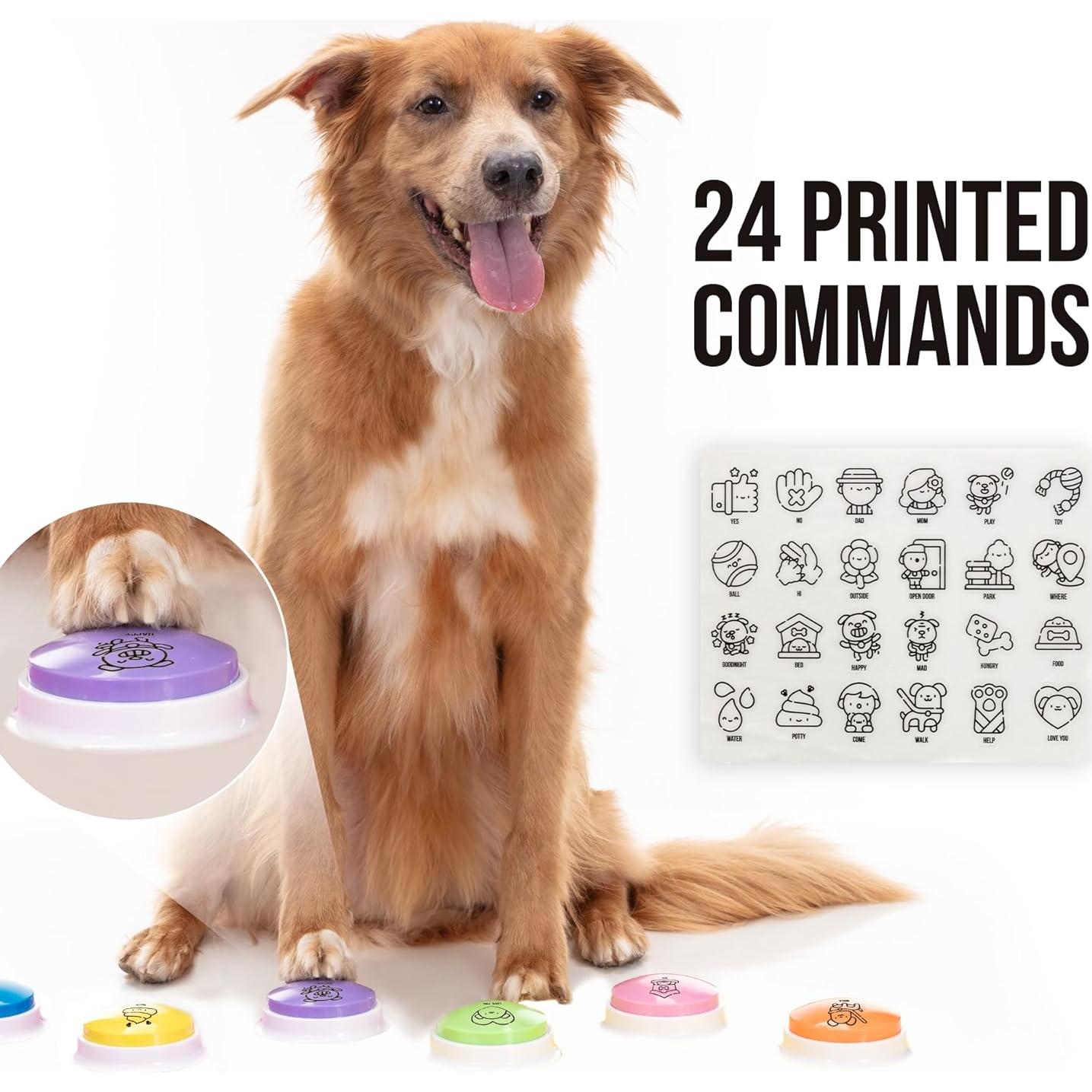 Talking Buttons for Dogs - Dog Training Push Buttons -Talk Commands into 6 Speaking Buttons with 24 Command Stickers for Easily Training Dogs