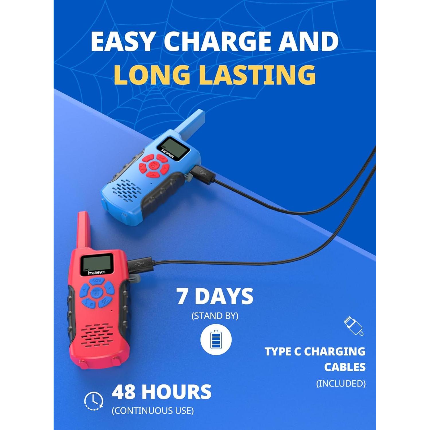 Walkie Talkies Recargables Inspireyes para Niños - Paquete de 2