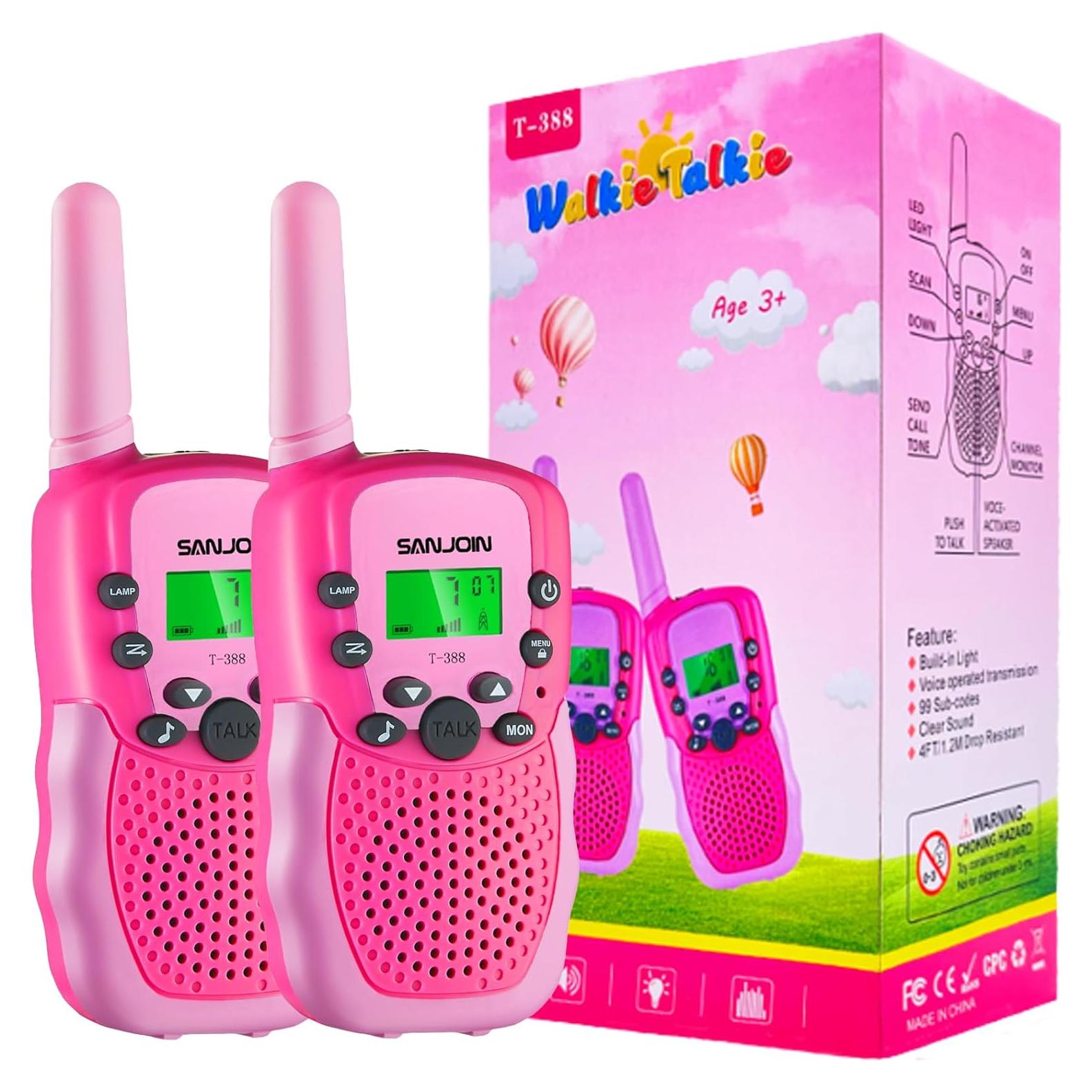 Walkie Talkies para Niños SANJOIN T-388 Rango 4.8 km Rojo-Rosa