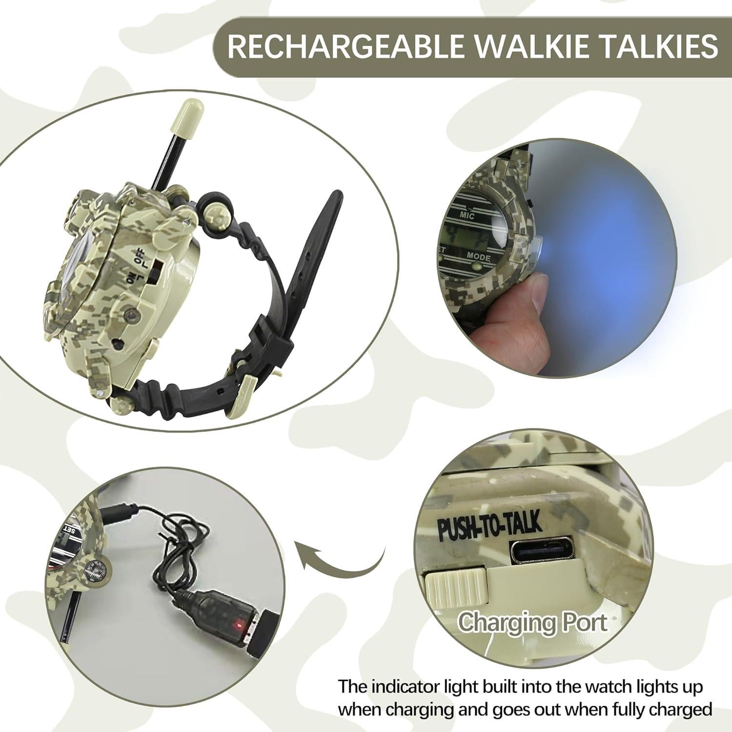 Walkie Talkies Recargables para Niños 7 en 1 con Linterna