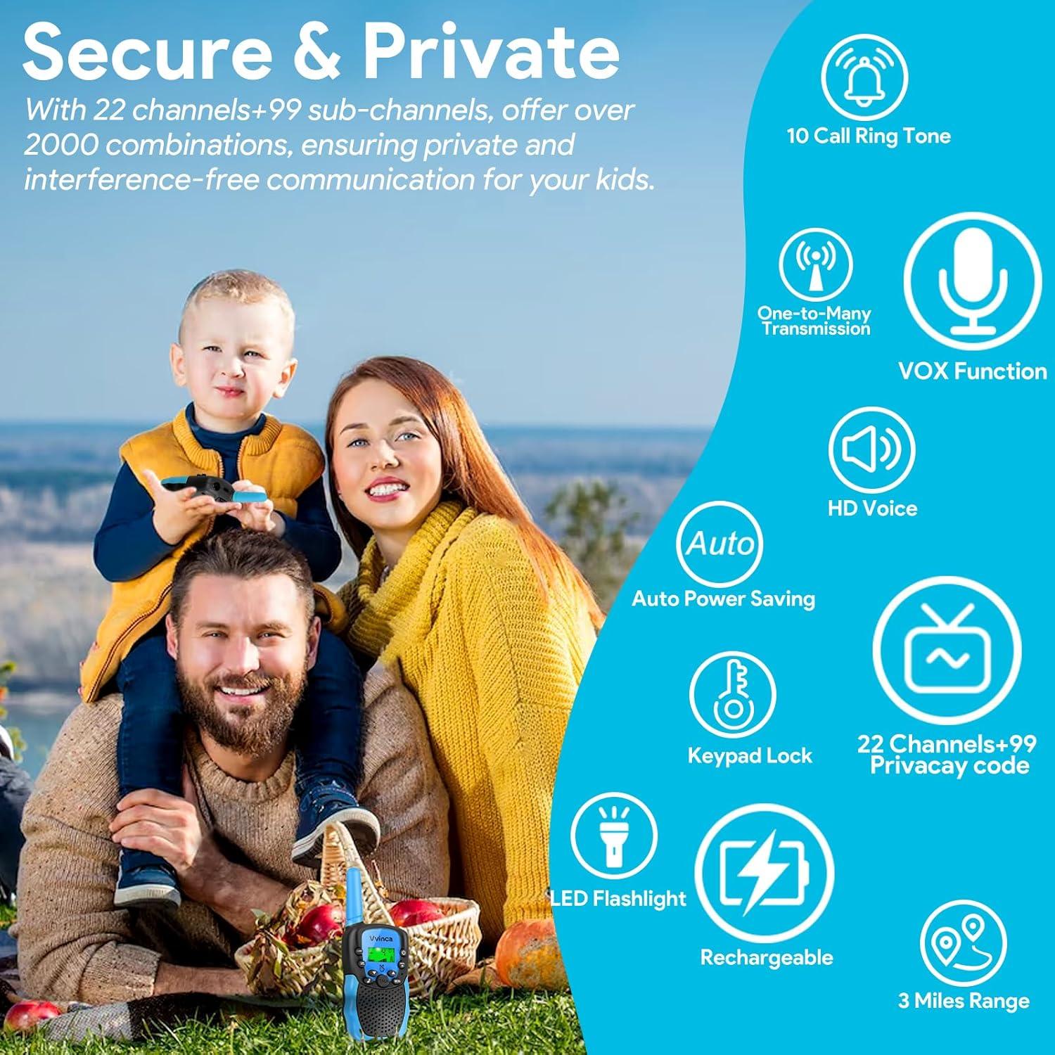 Walkie Talkies Vvinca Recargables 22CH 3km para Niños 3-12 Años