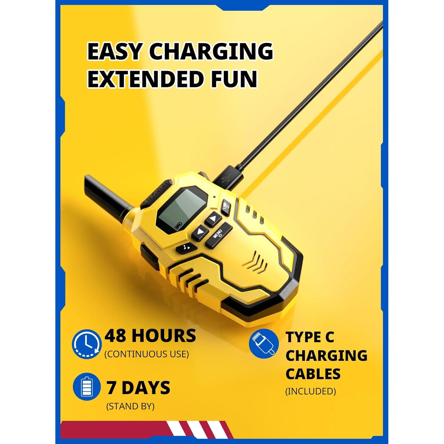 Walkie Talkies for Kids Rechargeable, Long Range 2 Way Radio, Outdoor Camping Games Toy Birthday Xmas Gift for Boys Age 7-12, 2 Pack